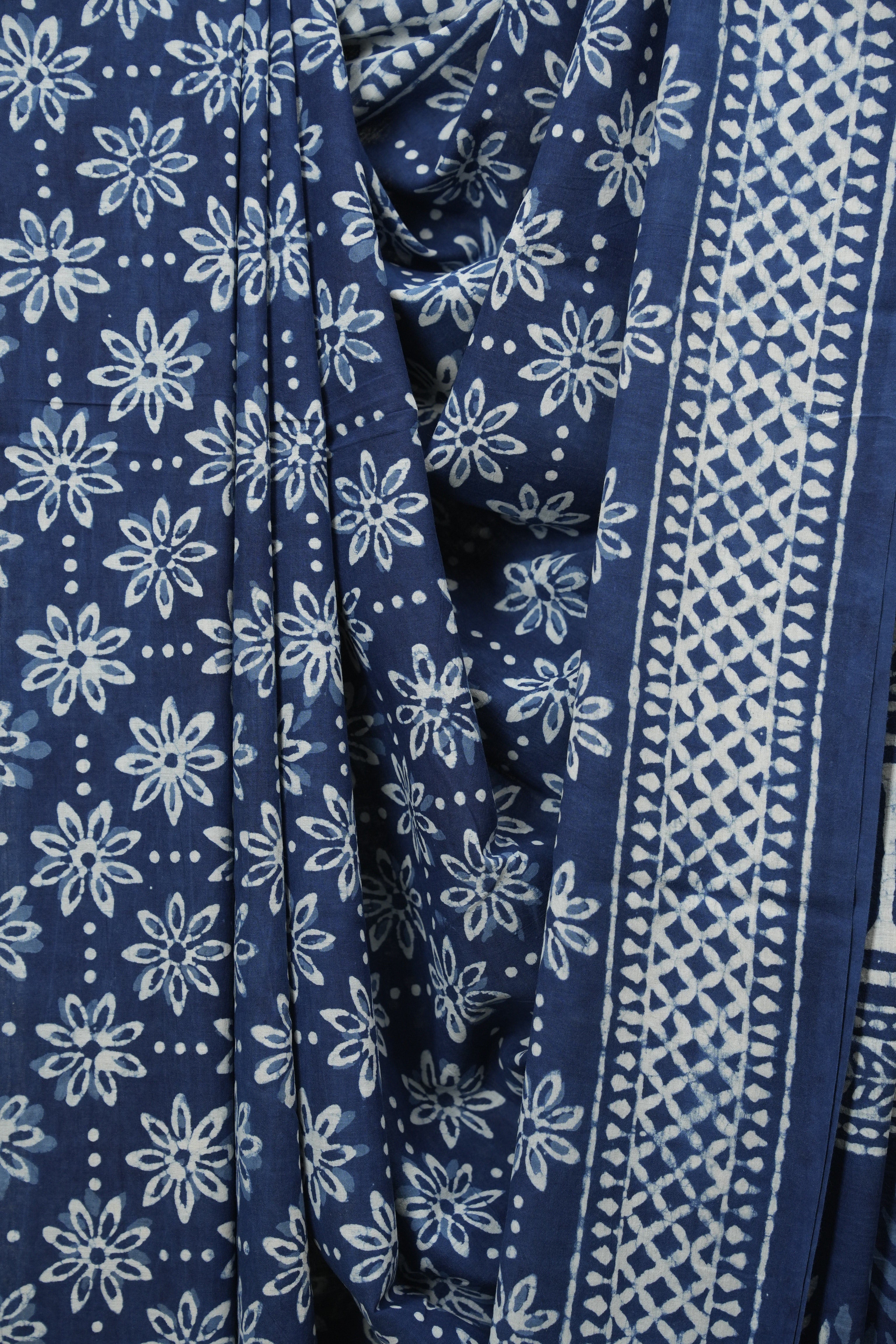 Indigo HBP Cotton Saree - SRICS3773