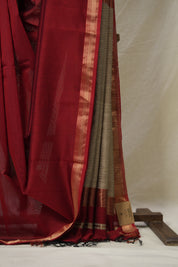 Maroon Maheshwari Saree - SRMMS1022