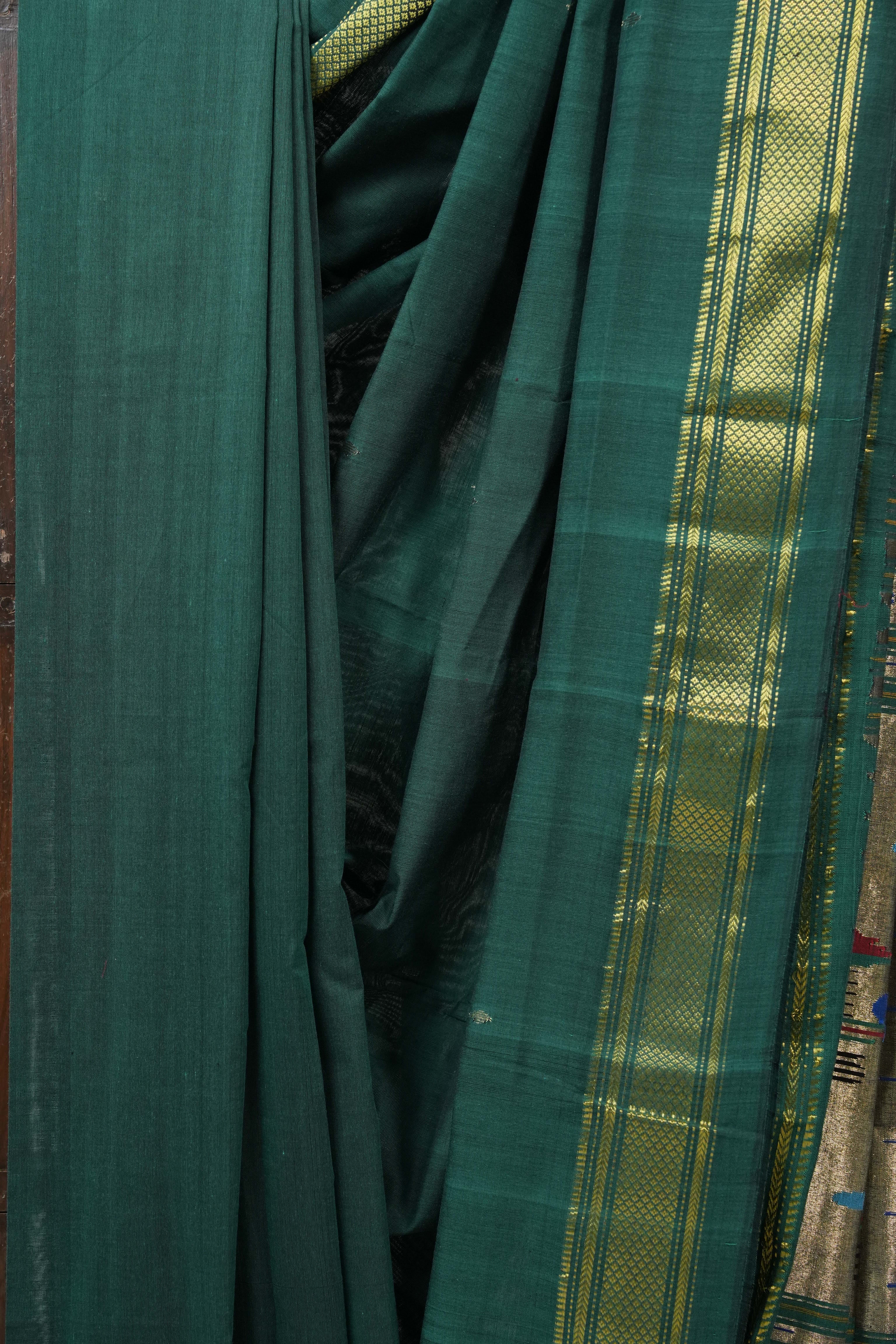 Green Cotton Paithani Saree - SRGCPS502