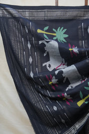 Black Cotton Paithani Saree - SRBCPS511