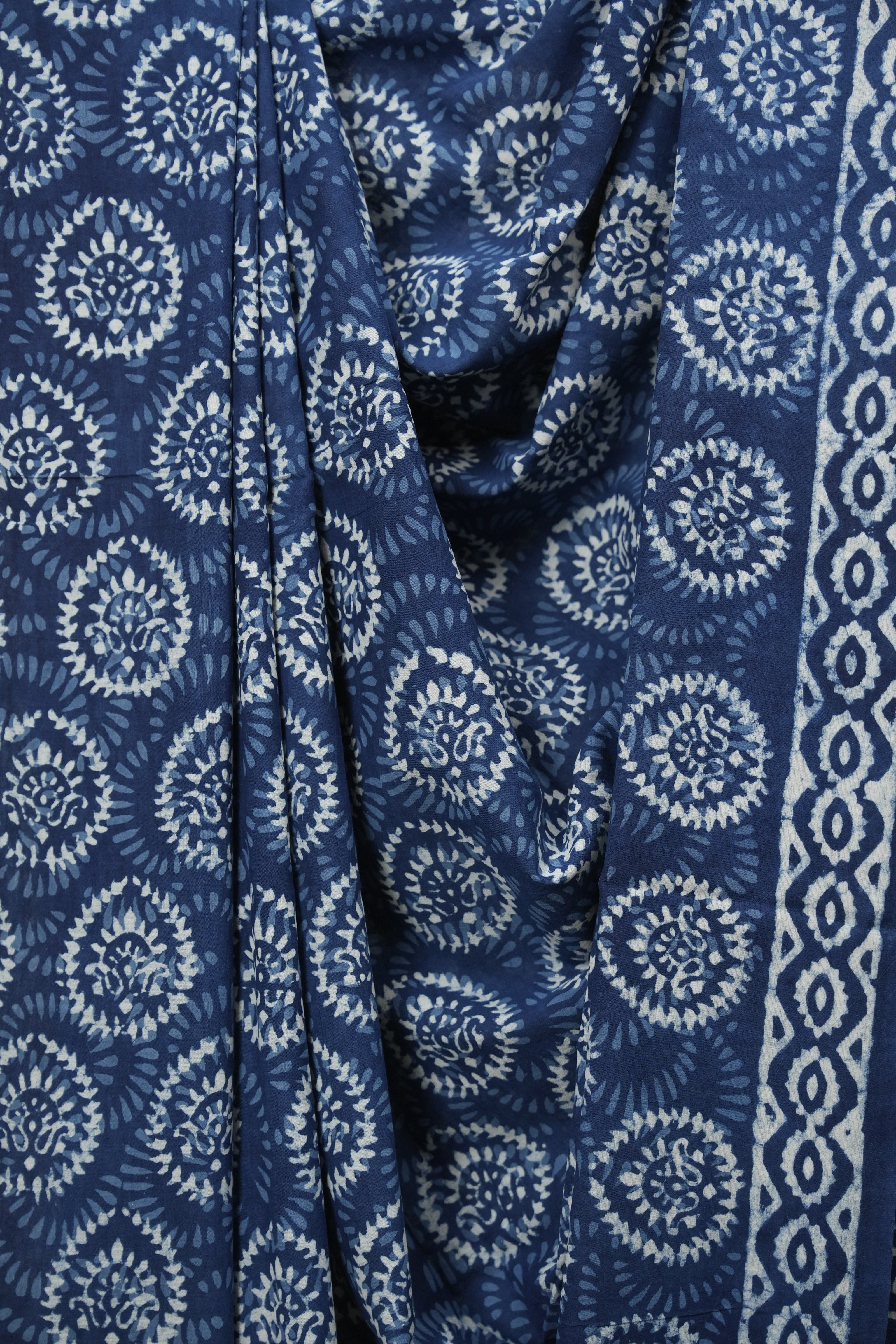 Indigo HBP Cotton Saree - SRICS3776