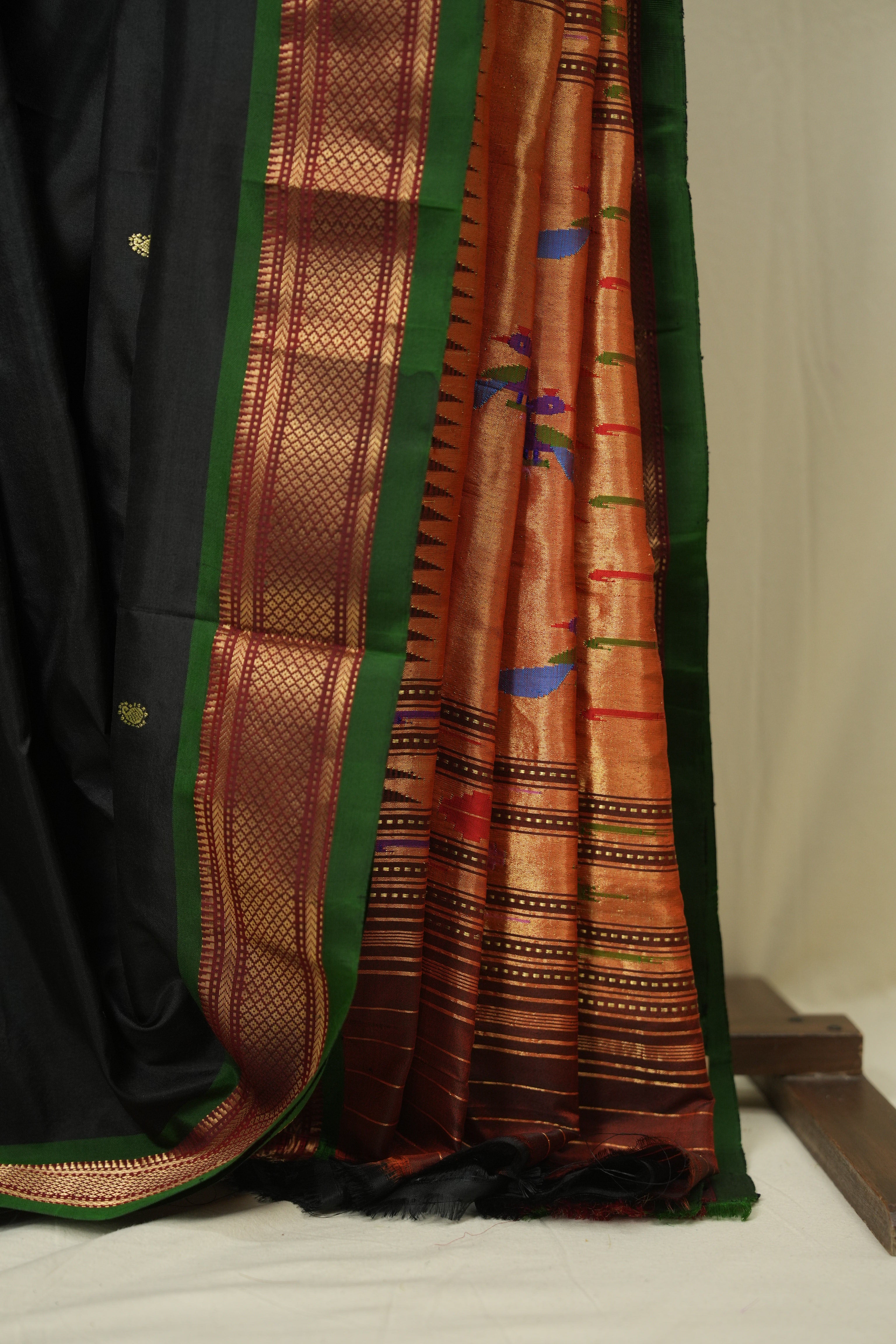 Black Silk Paithani Saree - SRBSPS804