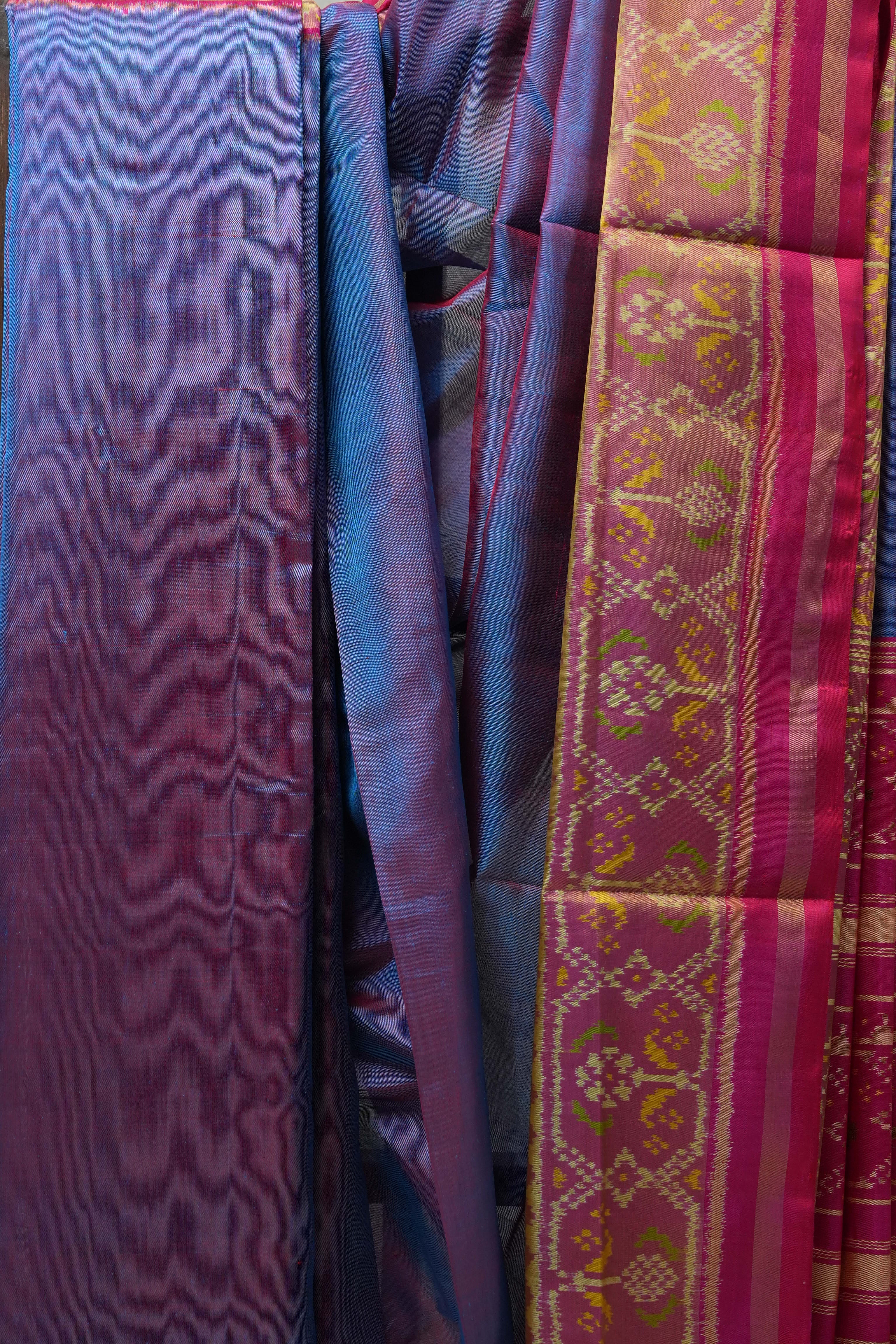 Two Tone Blue Rajkot Patola Silk Saree - SRTTBRPSS420