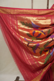 Red Cotton Paithani Saree - SRRCPS717