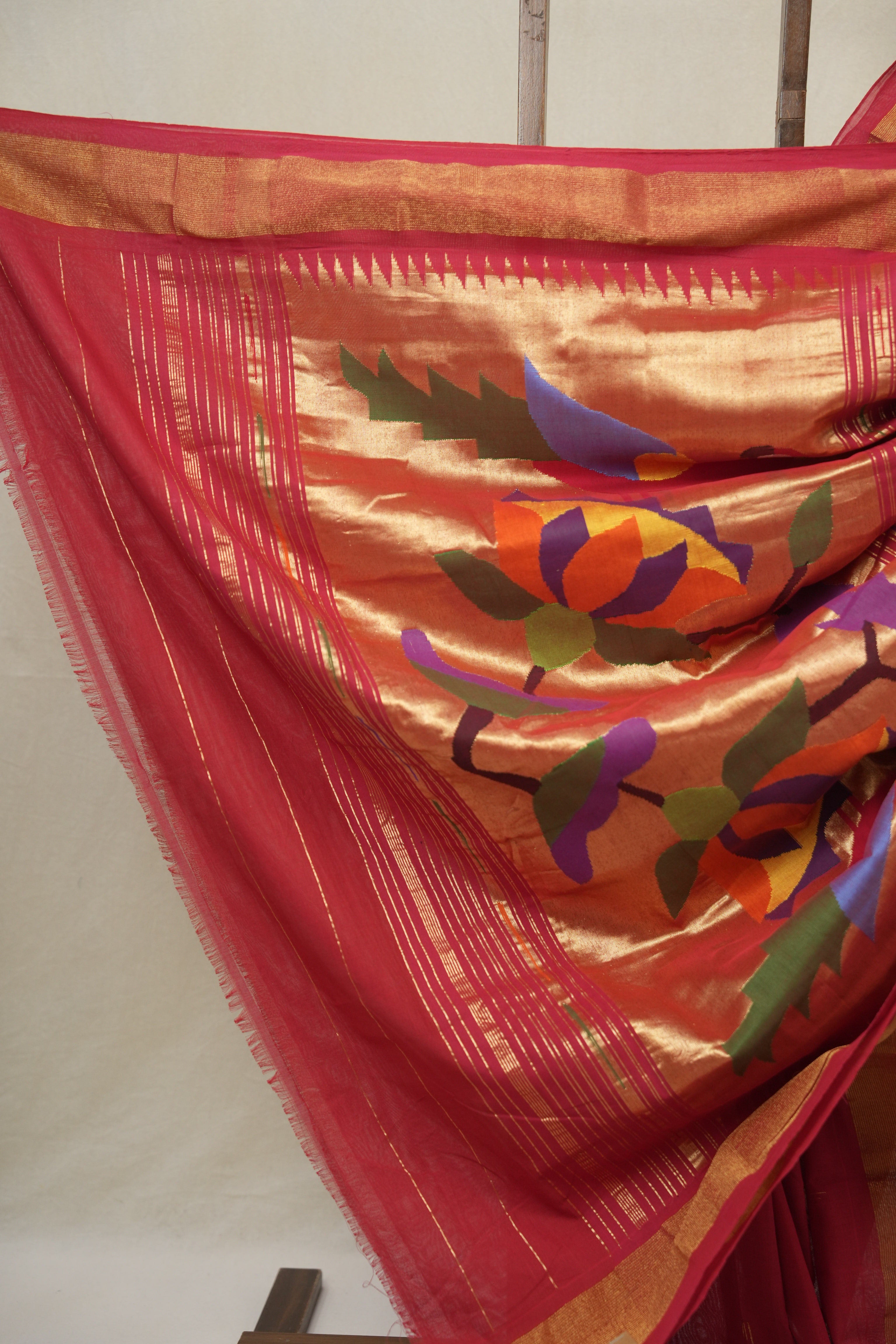Red Cotton Paithani Saree - SRRCPS717