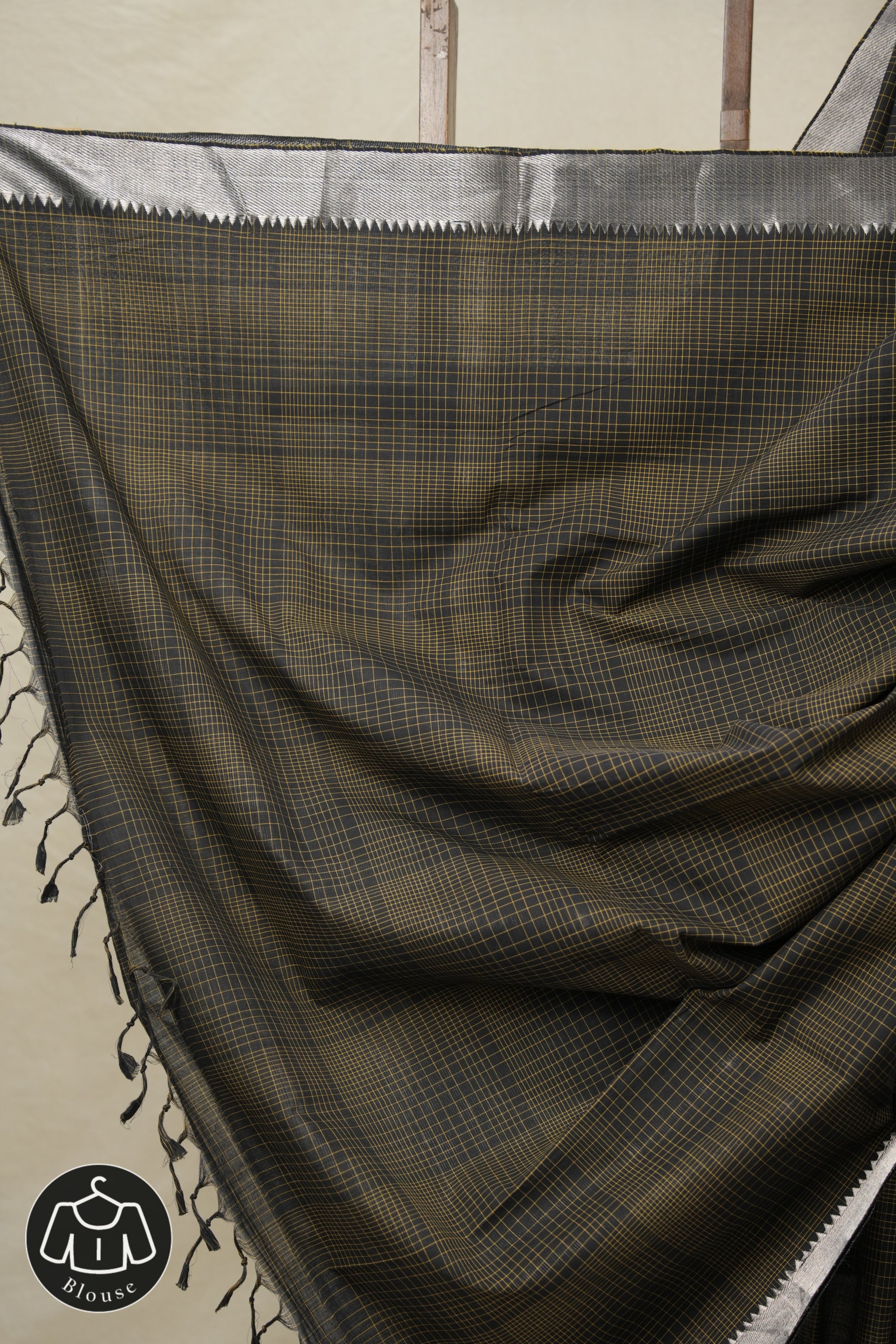 Black Checkers Cotton Mangalgiri Saree - SRMCCMS29
