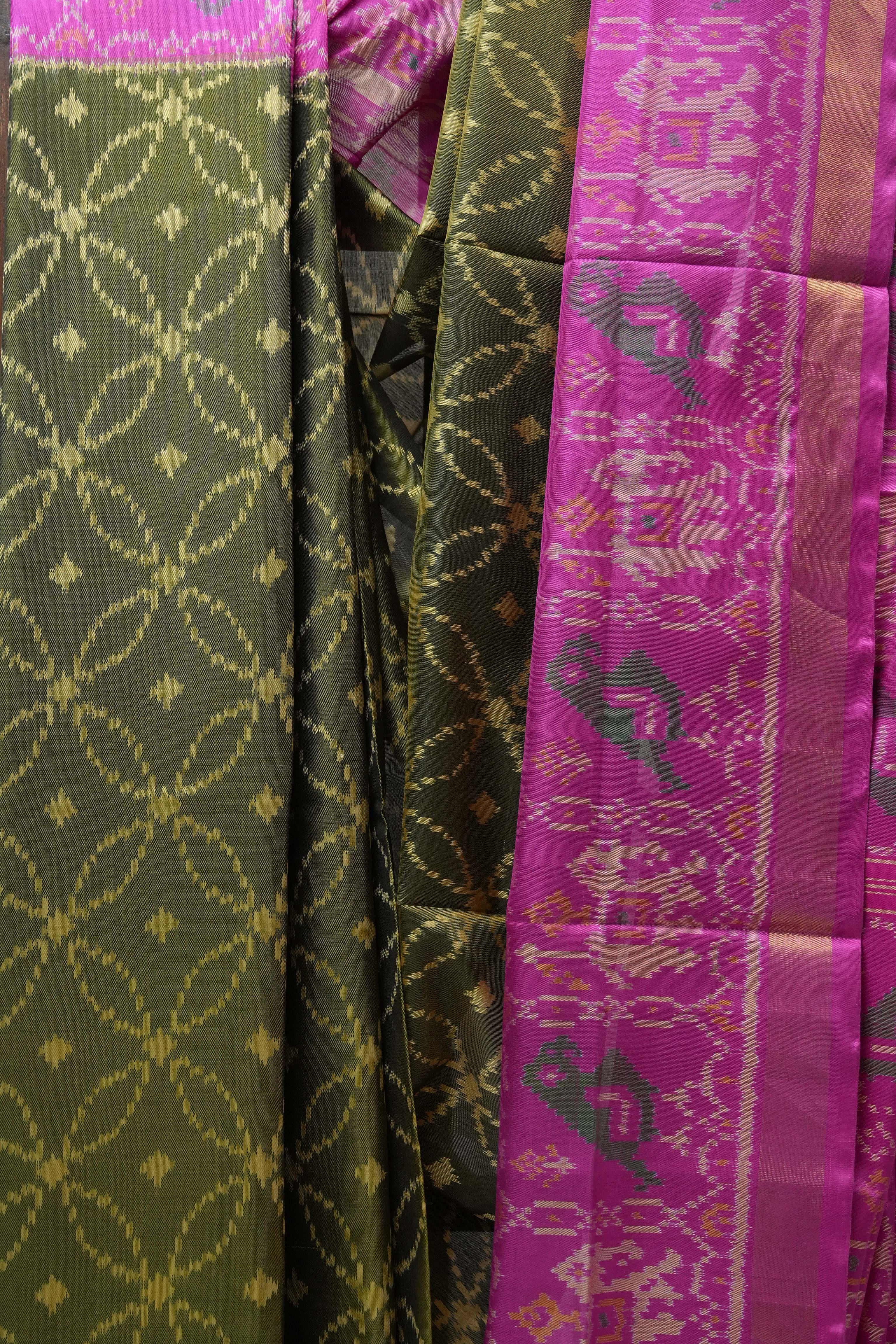 Olive Green Rajkot Patola Silk Saree - SROGRPSS452