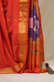 Tomato Red Cotton Paithani Saree - SRTRCPS719