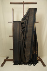 Black Raw Silk Saree - SRBRSS1035