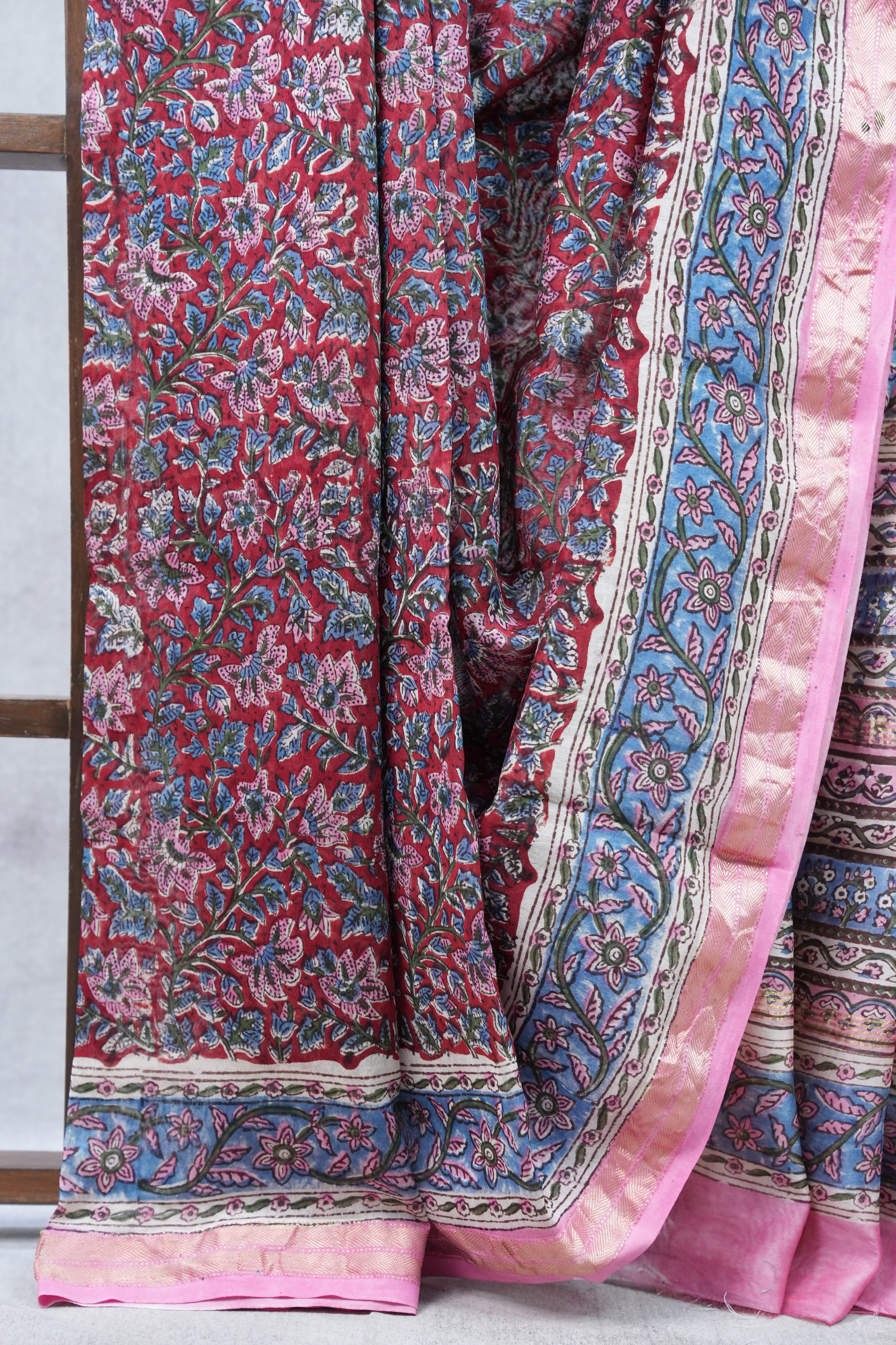 Maroon HBP Cotton Silk Saree With Maheshwari Border - SRMCSS943