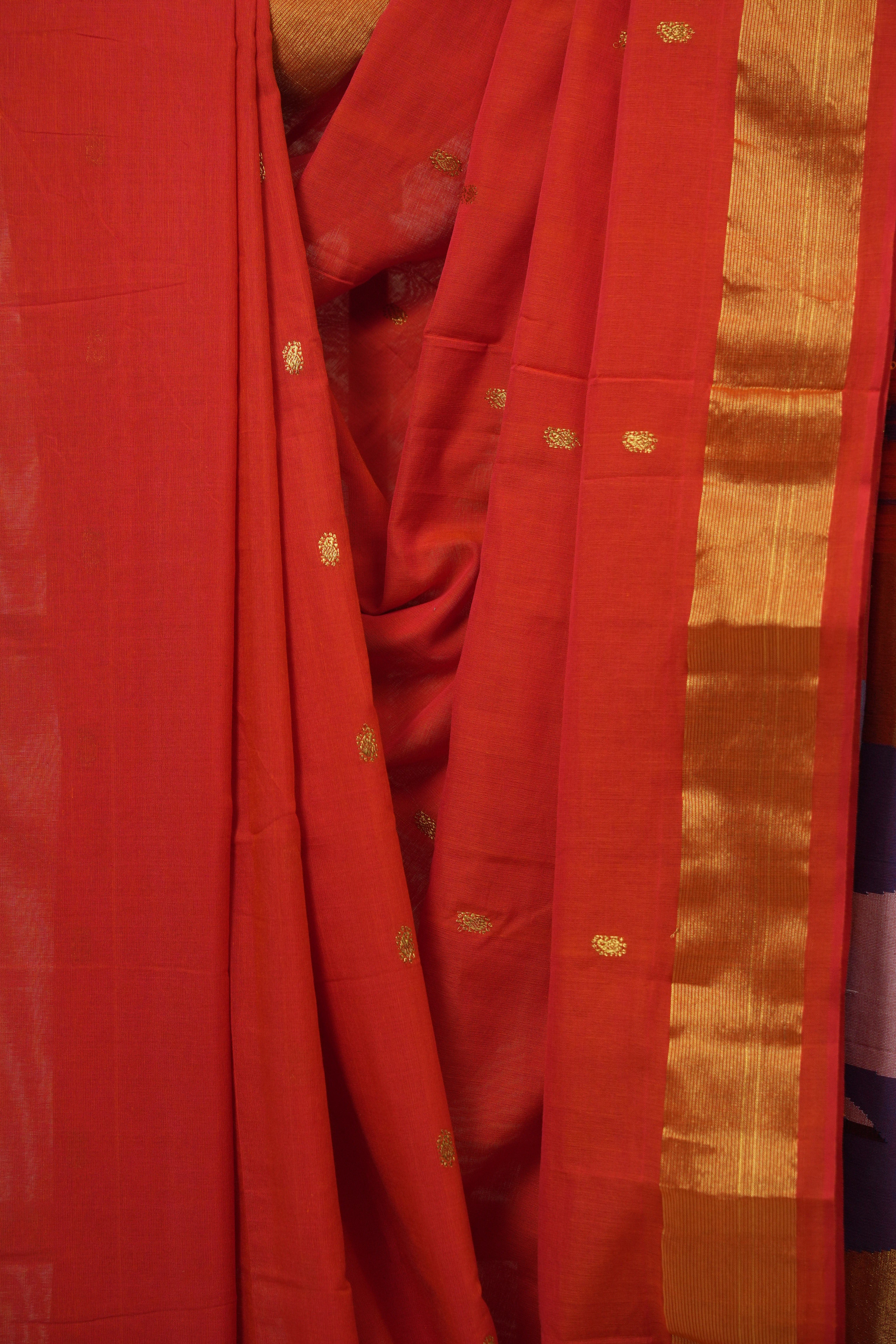 Tomato Red Cotton Paithani Saree - SRTRCPS719