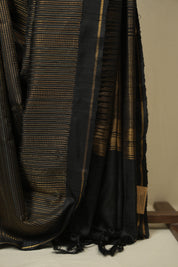 Black Raw Silk Saree - SRBRSS1035
