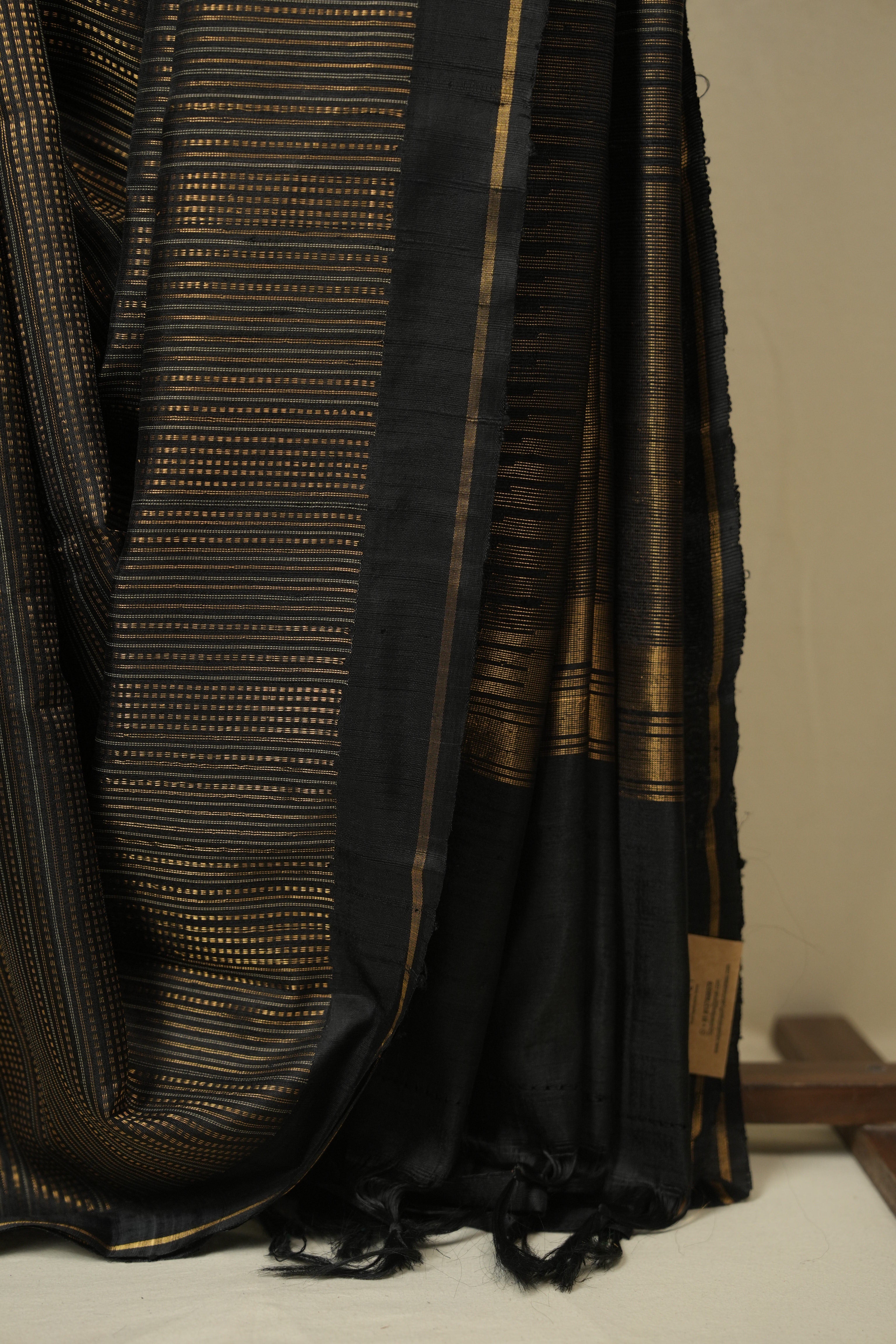 Black Raw Silk Saree - SRBRSS1035