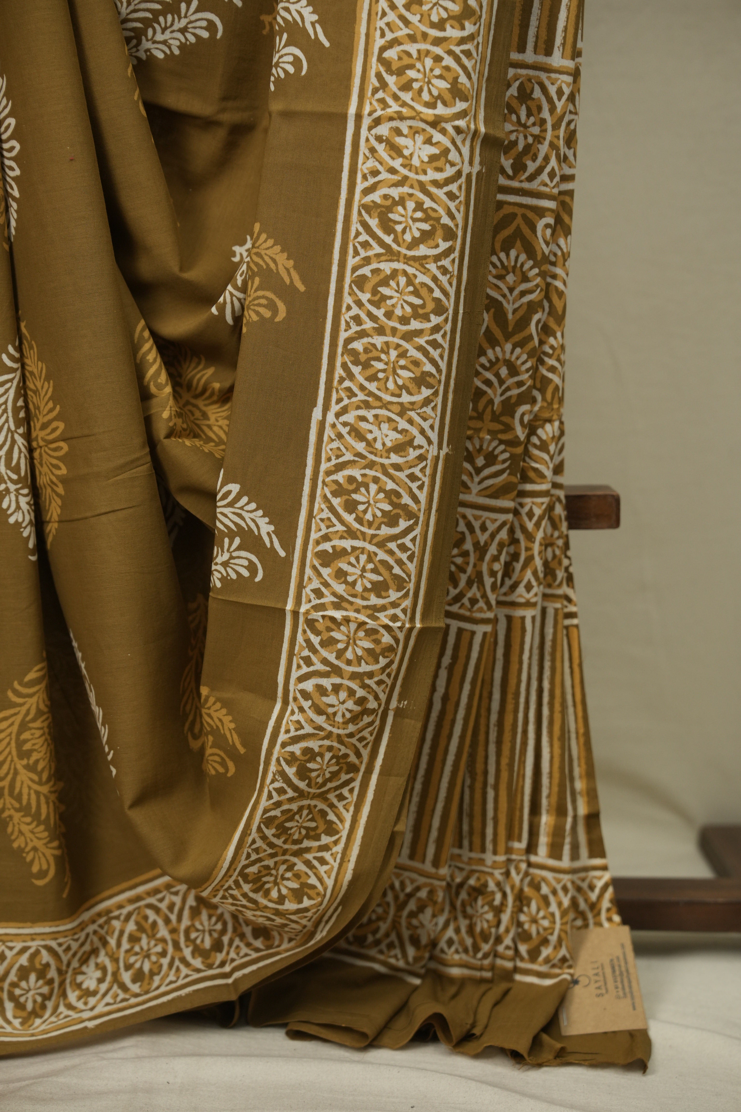 Olive Brown HBP Cotton Saree - SROBCS3628