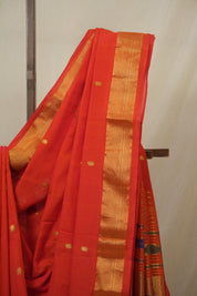 Tomato Red Cotton Paithani Saree - SRTRCPS719