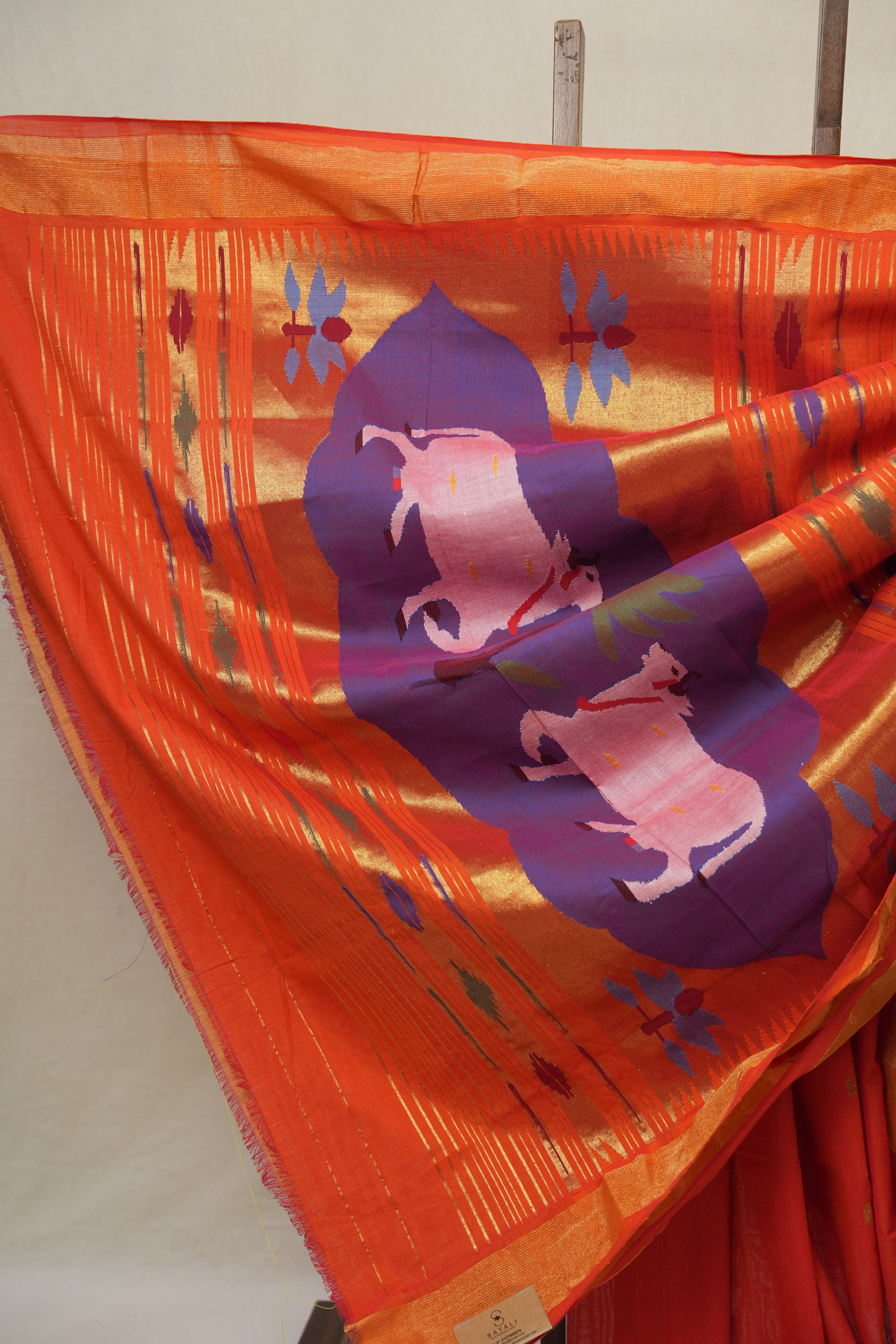 Tomato Red Cotton Paithani Saree - SRTRCPS719