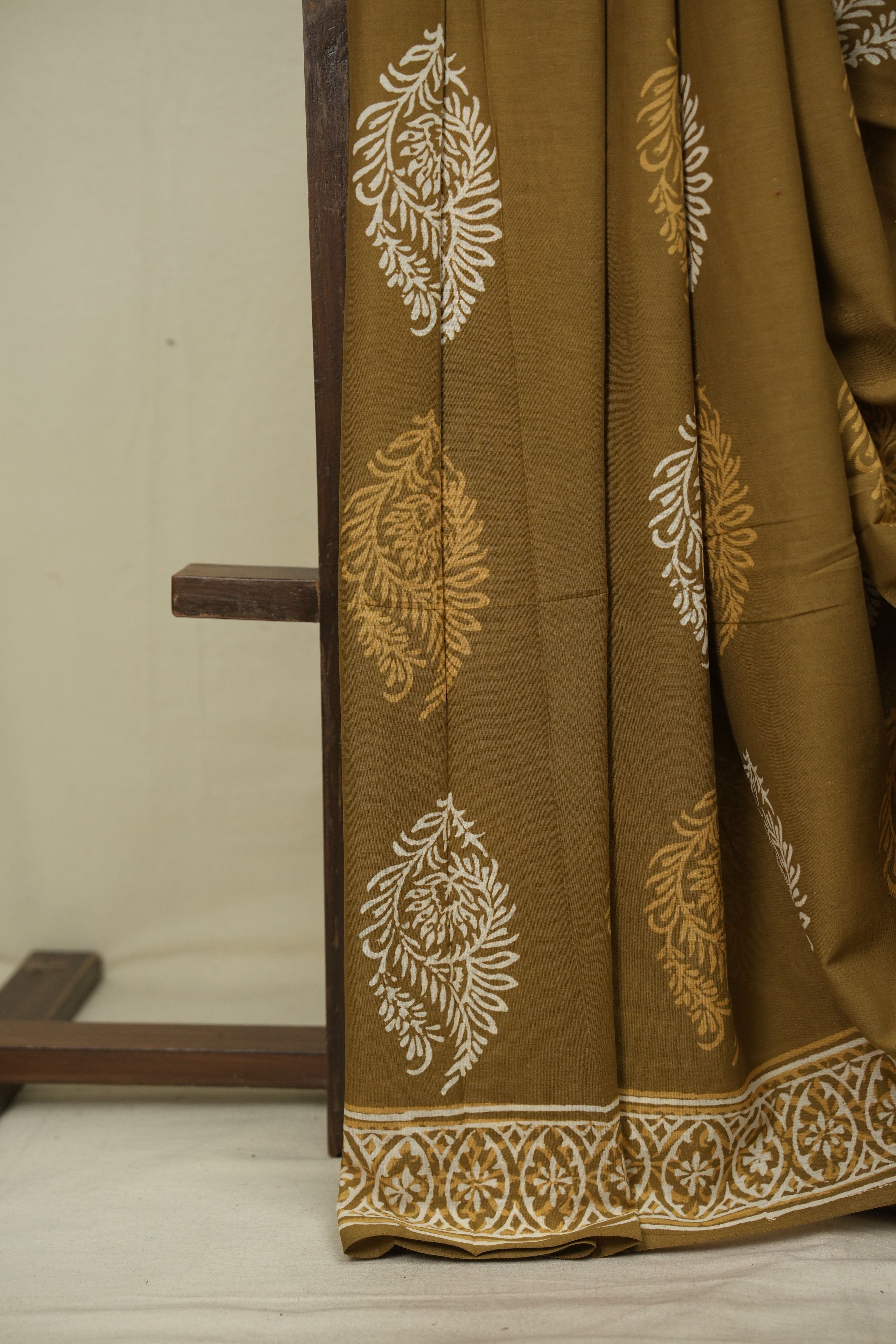 Olive Brown HBP Cotton Saree - SROBCS3628