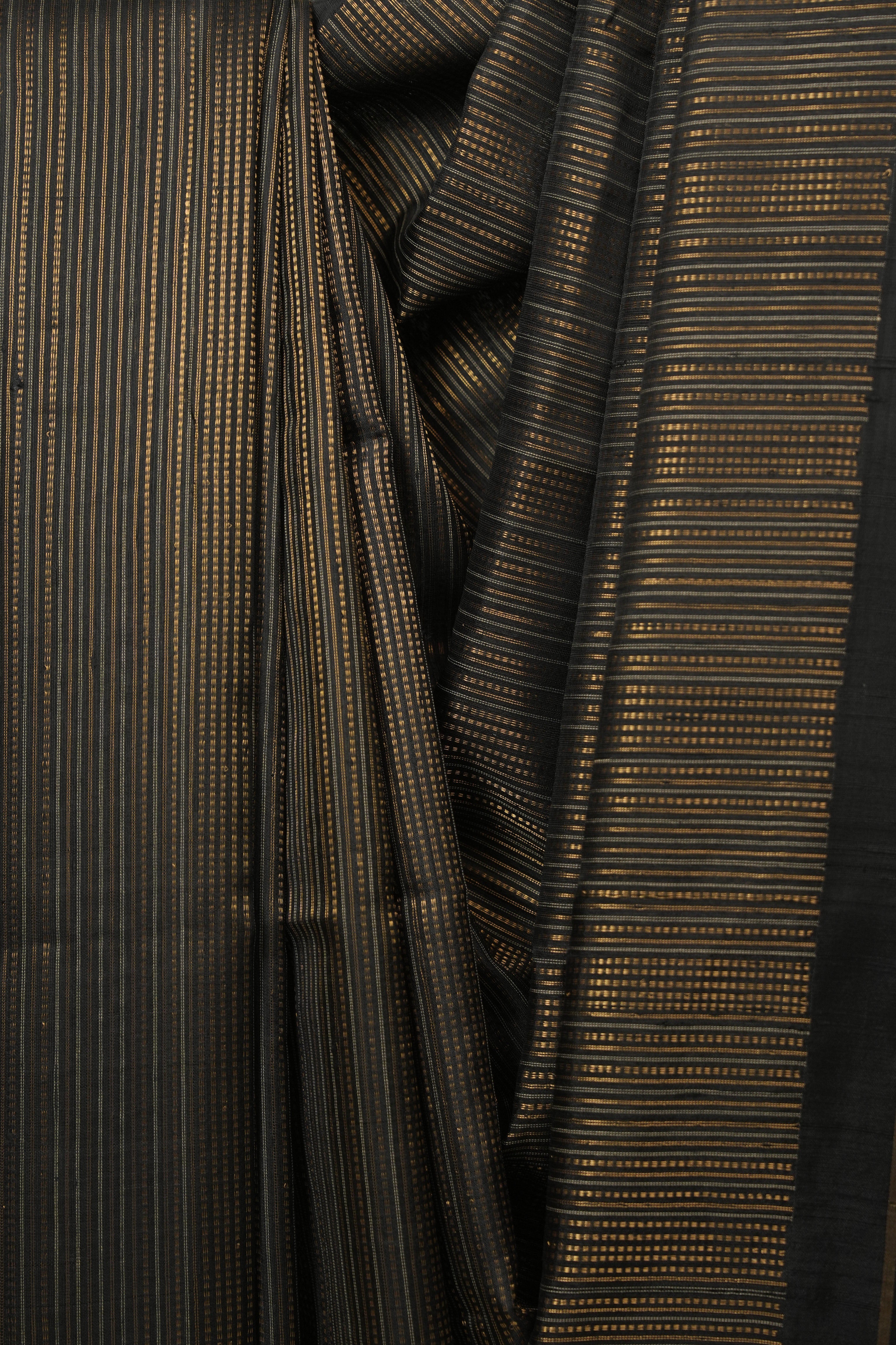 Black Raw Silk Saree - SRBRSS1035