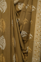 Olive Brown HBP Cotton Saree - SROBCS3628