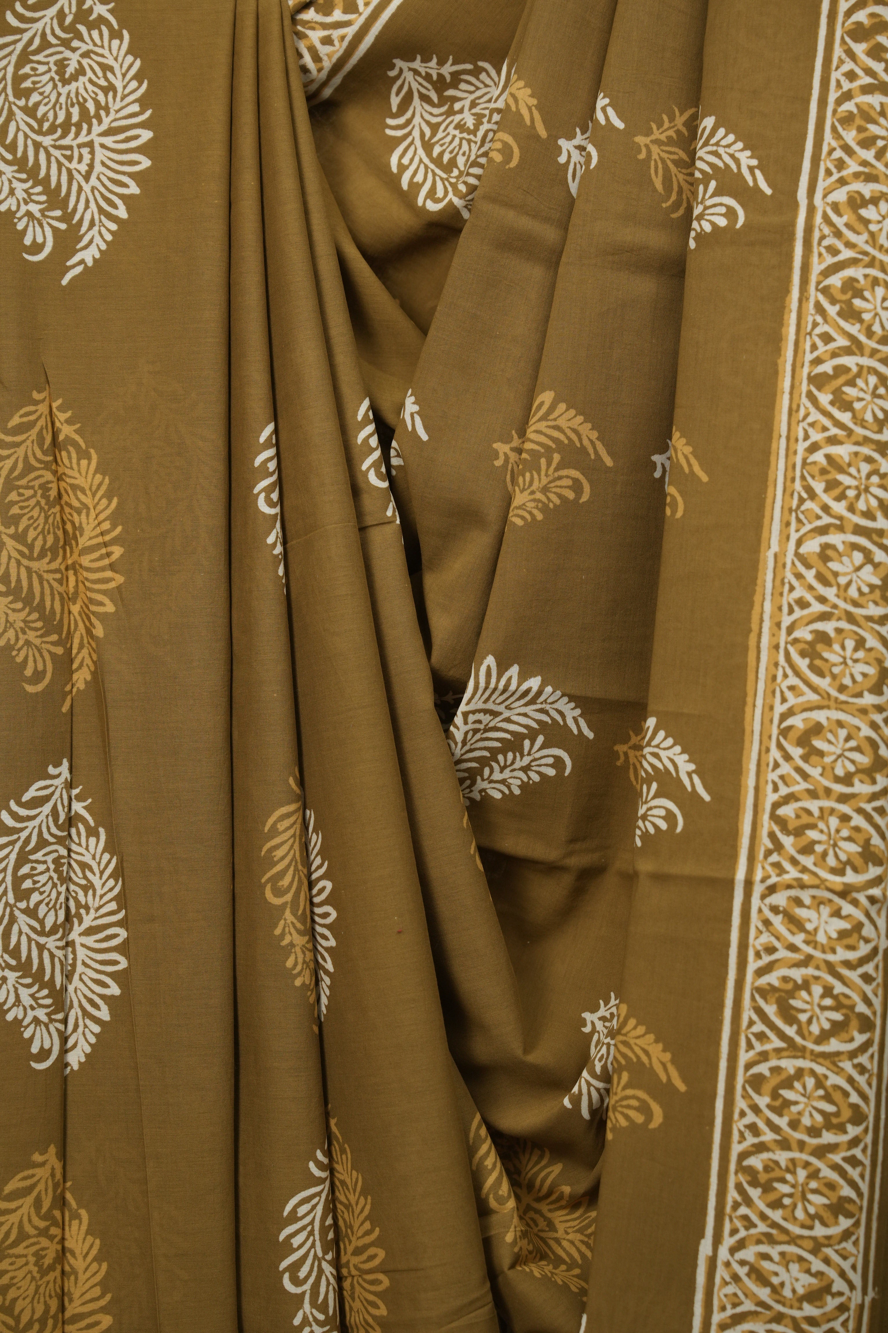 Olive Brown HBP Cotton Saree - SROBCS3628