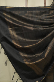 Black Raw Silk Saree - SRBRSS1035