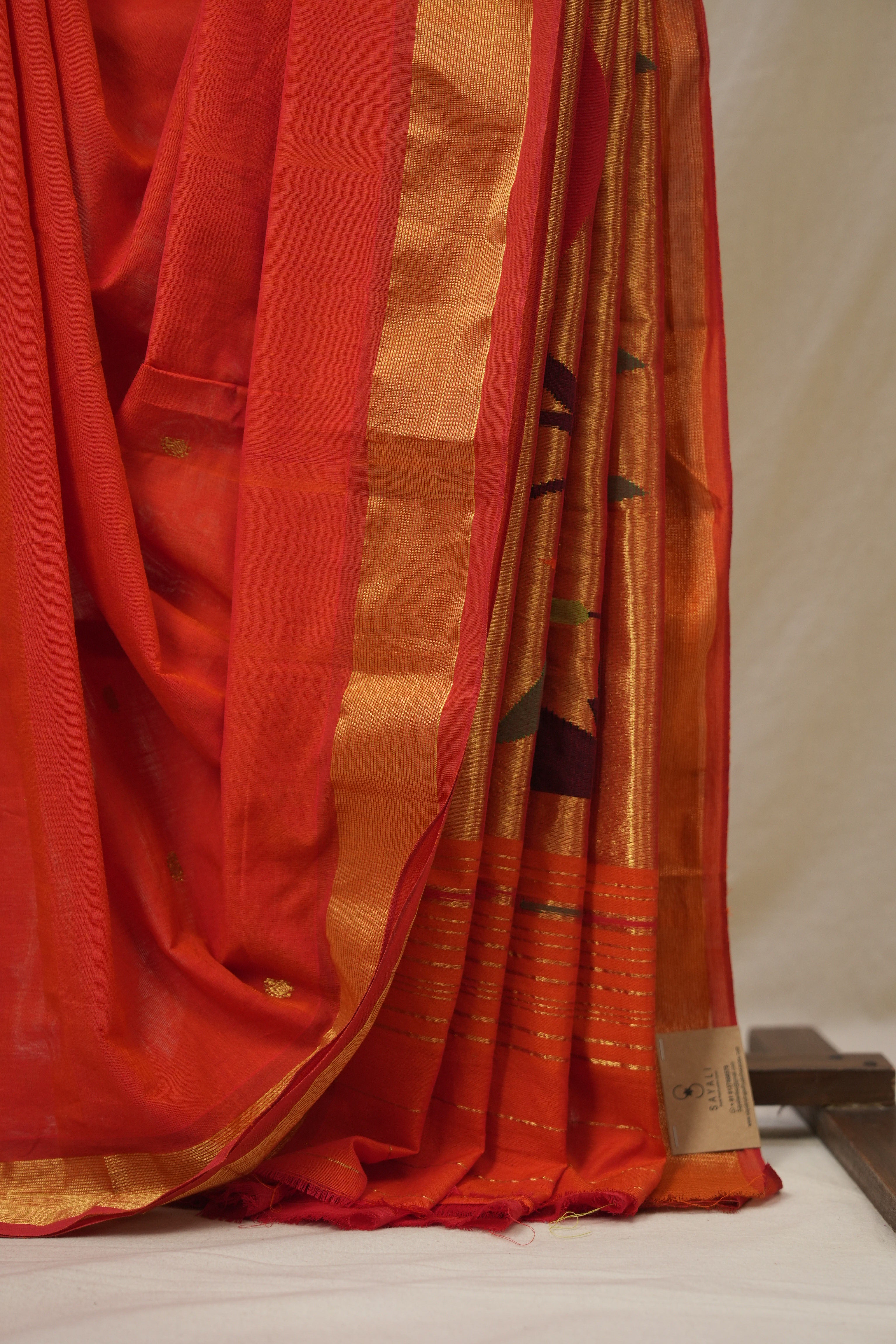 Tomato Red Cotton Paithani Saree - SRTRCPS712