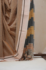 Peach Big Checks Cotton Patteda Anchu Saree - SRPPAS202