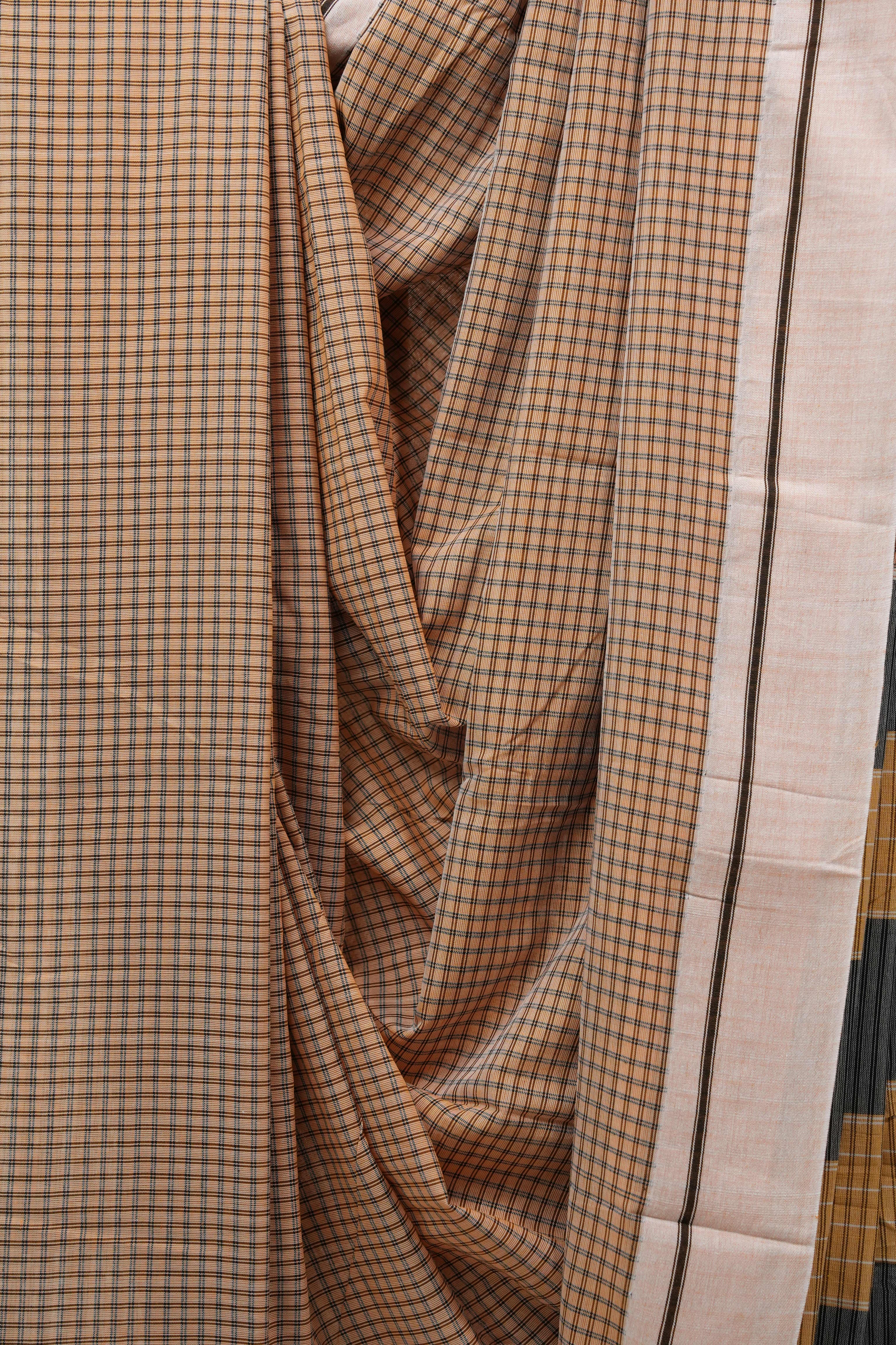 Peach Big Checks Cotton Patteda Anchu Saree - SRPPAS202