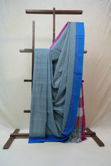 Sky Blue Big Checks Cotton Patteda Anchu Saree - SRSBPAS197