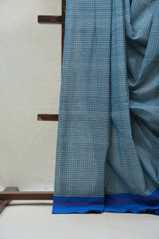 Sky Blue Big Checks Cotton Patteda Anchu Saree - SRSBPAS197