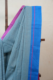 Sky Blue Big Checks Cotton Patteda Anchu Saree - SRSBPAS197