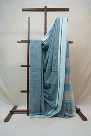 Sky Blue Small Checks Cotton Patteda Anchu Saree - SRSBPAS210
