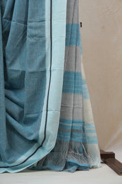 Sky Blue Small Checks Cotton Patteda Anchu Saree - SRSBPAS210