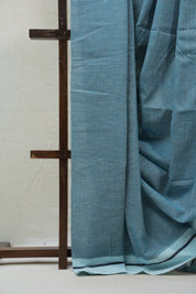 Sky Blue Small Checks Cotton Patteda Anchu Saree - SRSBPAS210