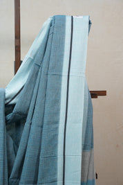 Sky Blue Small Checks Cotton Patteda Anchu Saree - SRSBPAS210