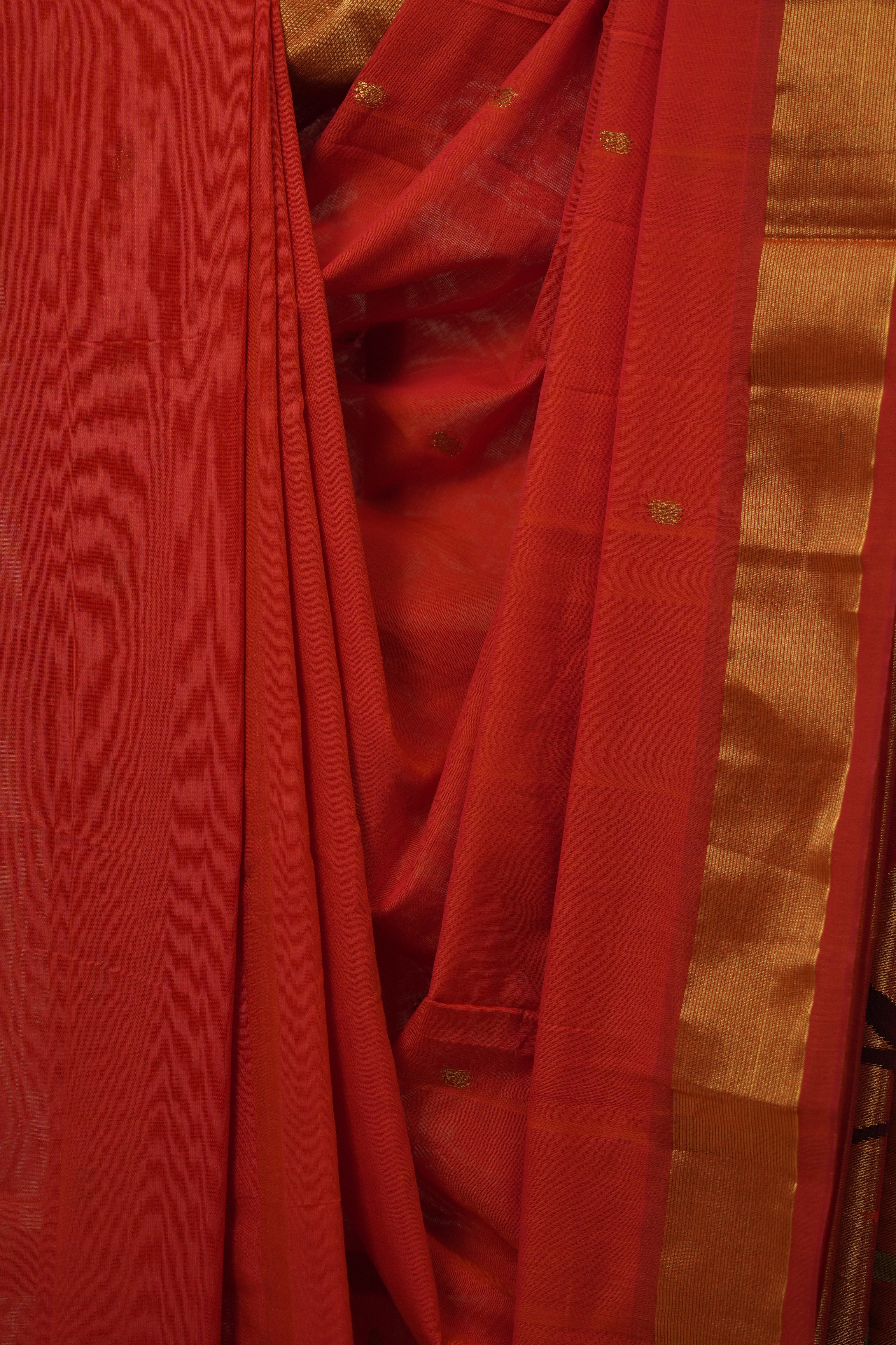 Tomato Red Cotton Paithani Saree - SRTRCPS712