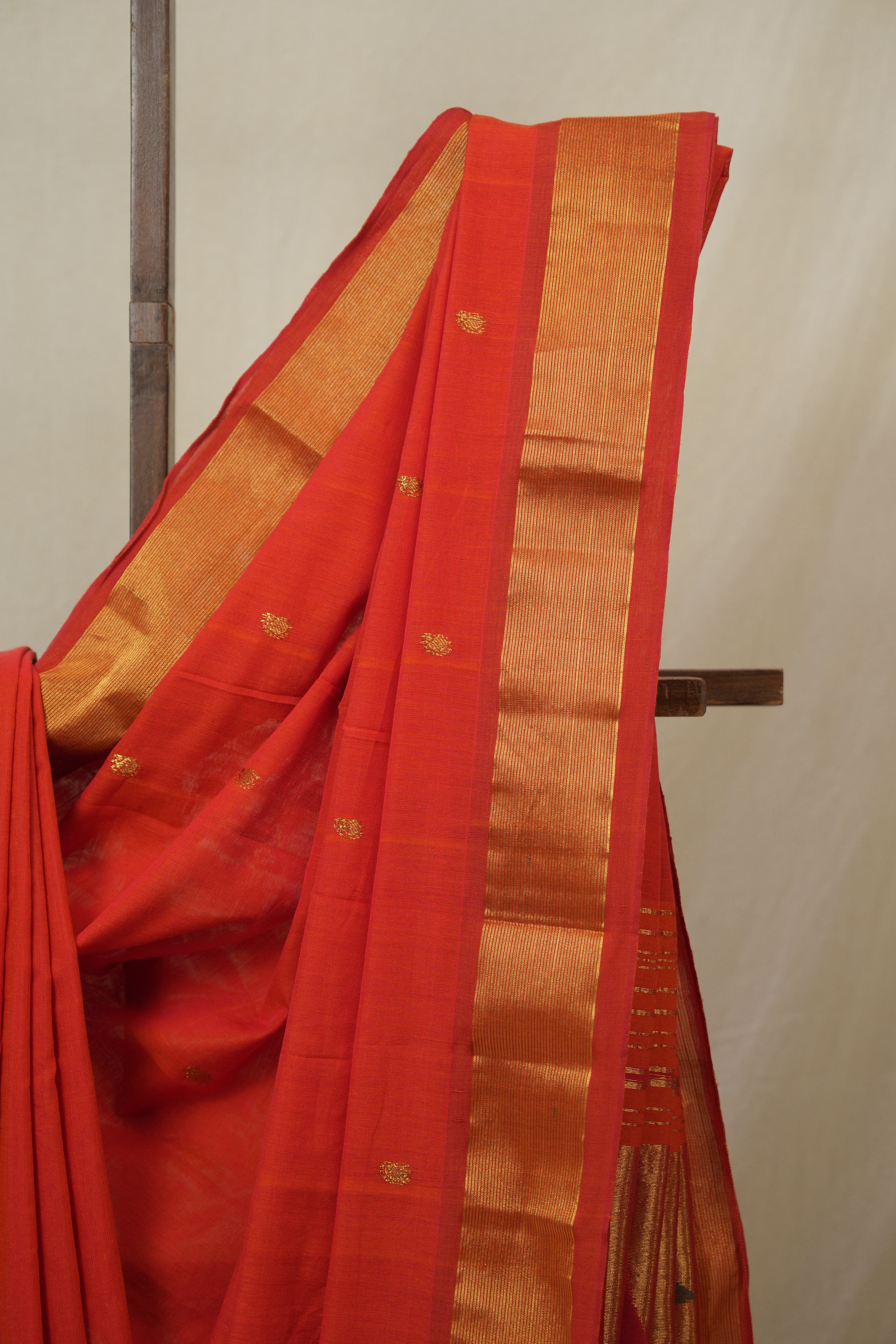 Tomato Red Cotton Paithani Saree - SRTRCPS712
