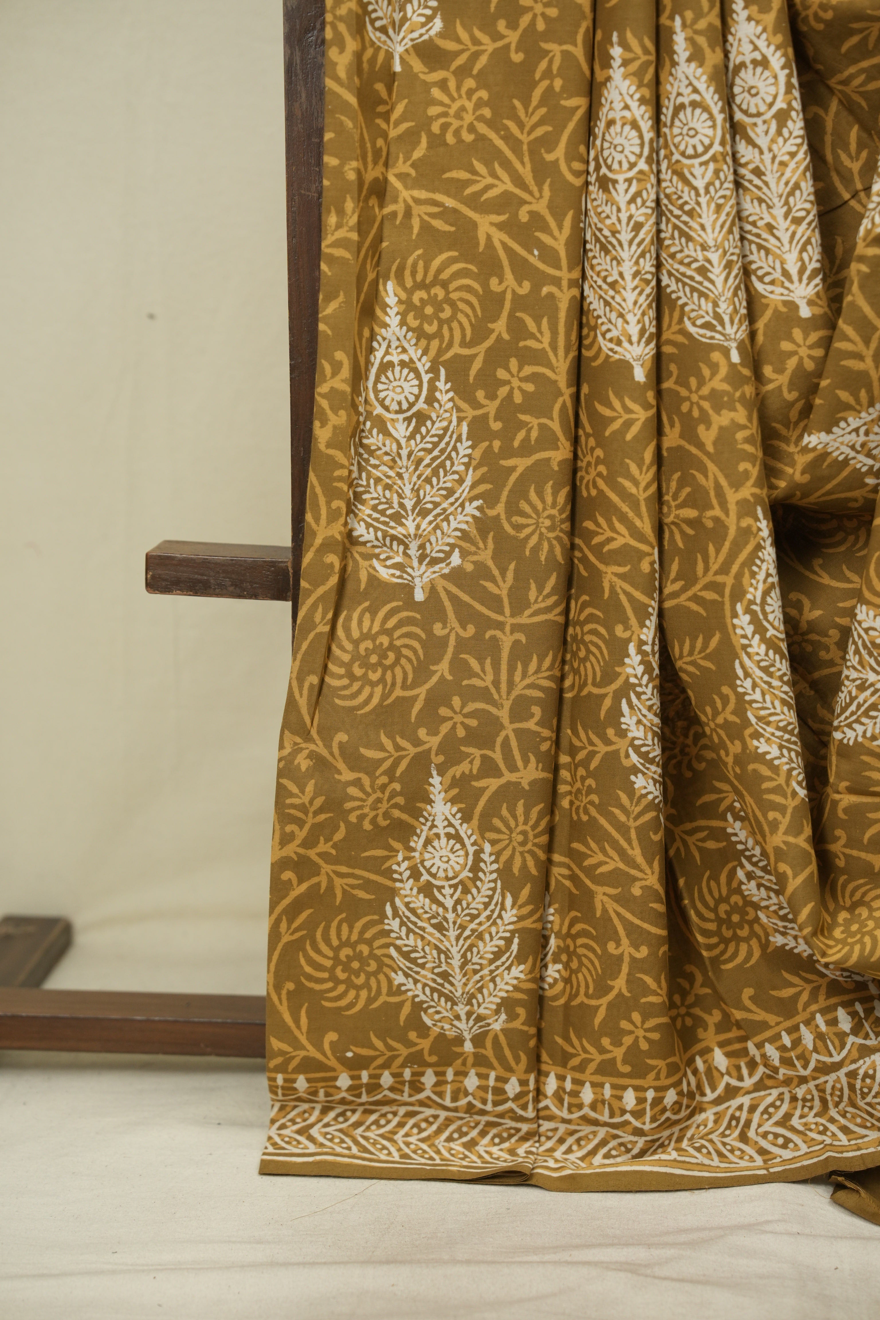 Olive Brown HBP Cotton Saree - SROBCS3626