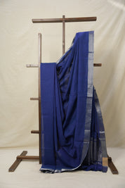 Blue Plain Cotton Mangalgiri Saree - SRBPCMS52