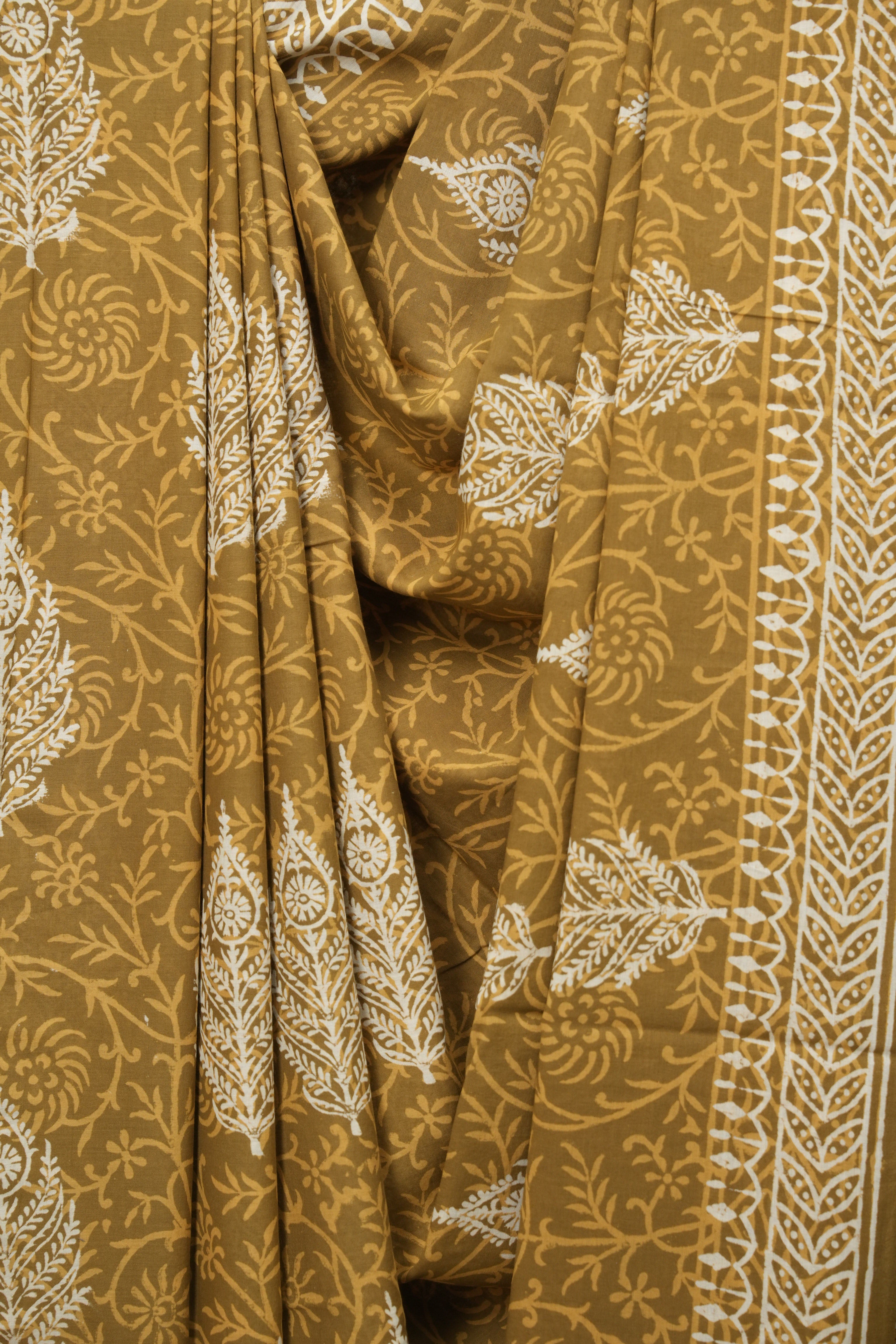 Olive Brown HBP Cotton Saree - SROBCS3626