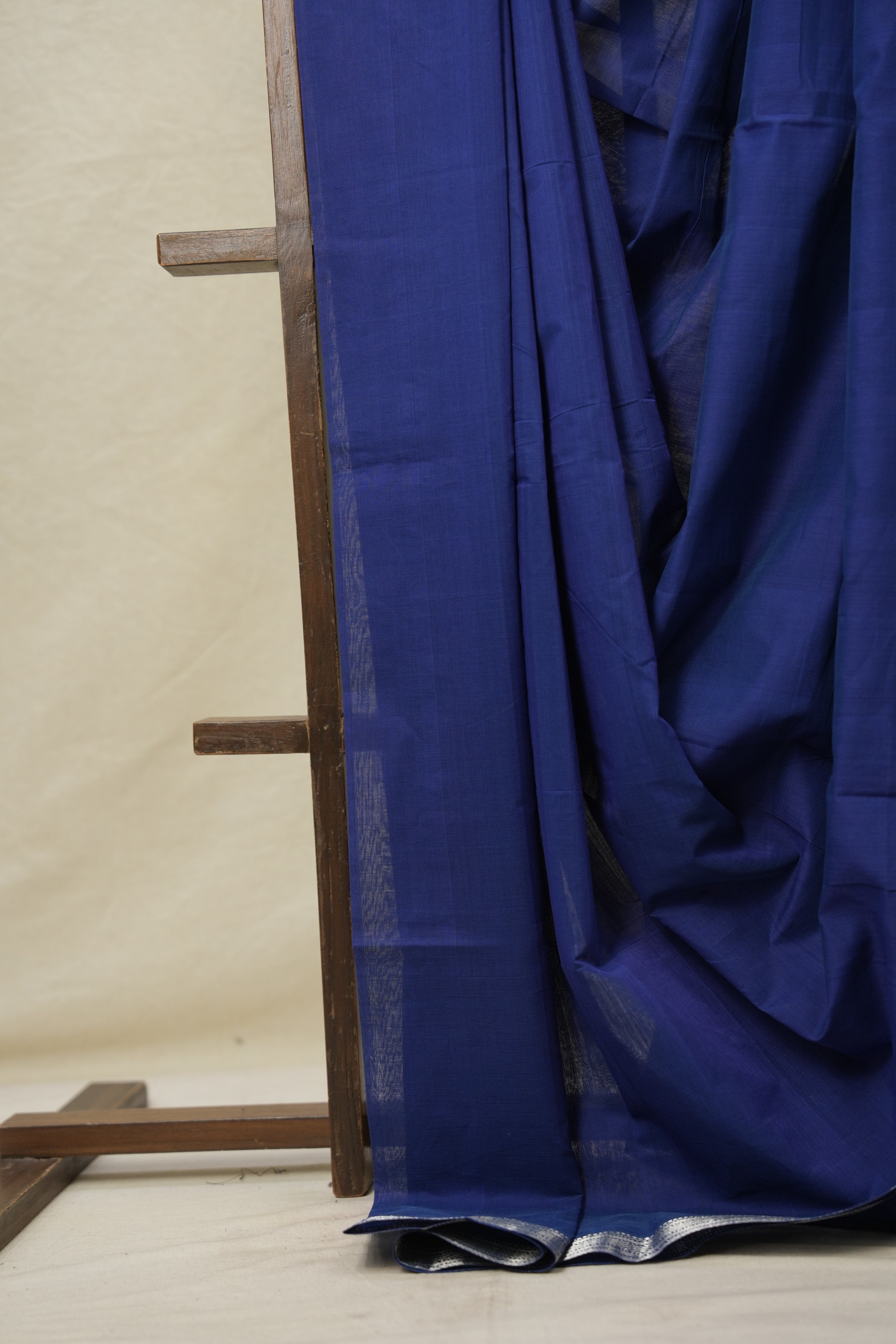 Blue Plain Cotton Mangalgiri Saree - SRBPCMS52