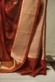 Brick Red Tissue Banarasi Silk Saree - SRBRTBSS108