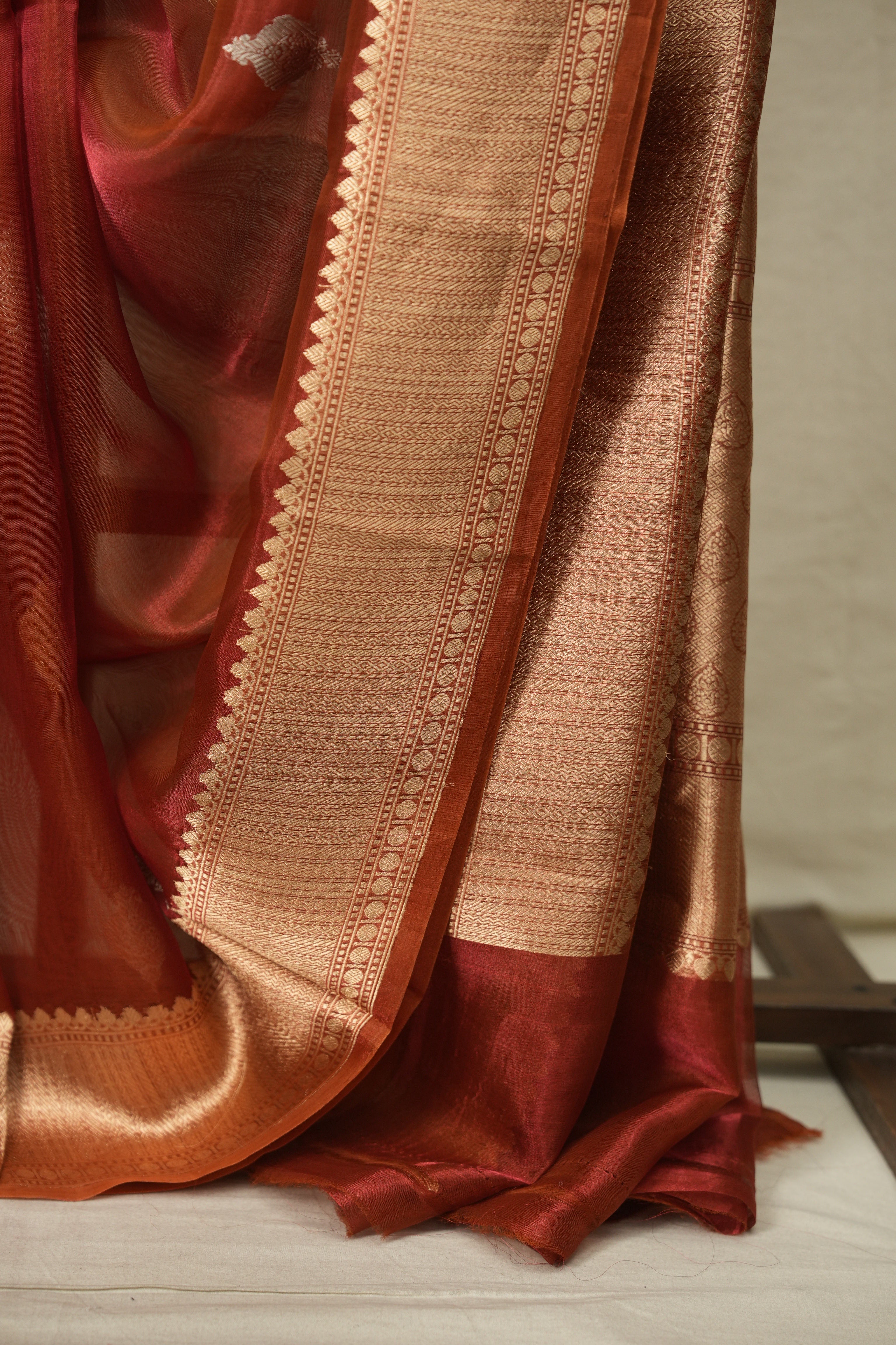 Brick Red Tissue Banarasi Silk Saree - SRBRTBSS108