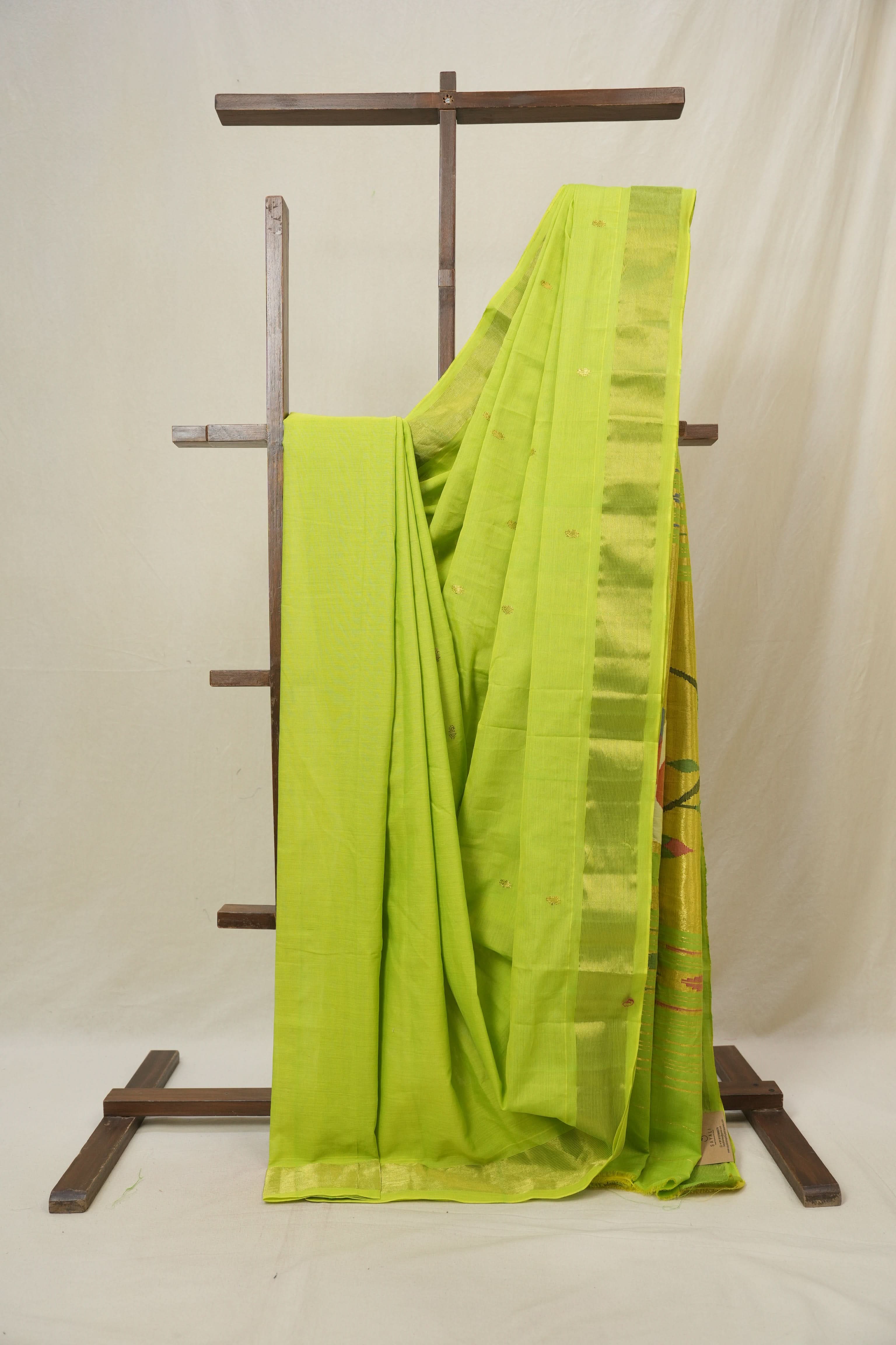 Neon Green Cotton Paithani Saree - SRNGCPS713