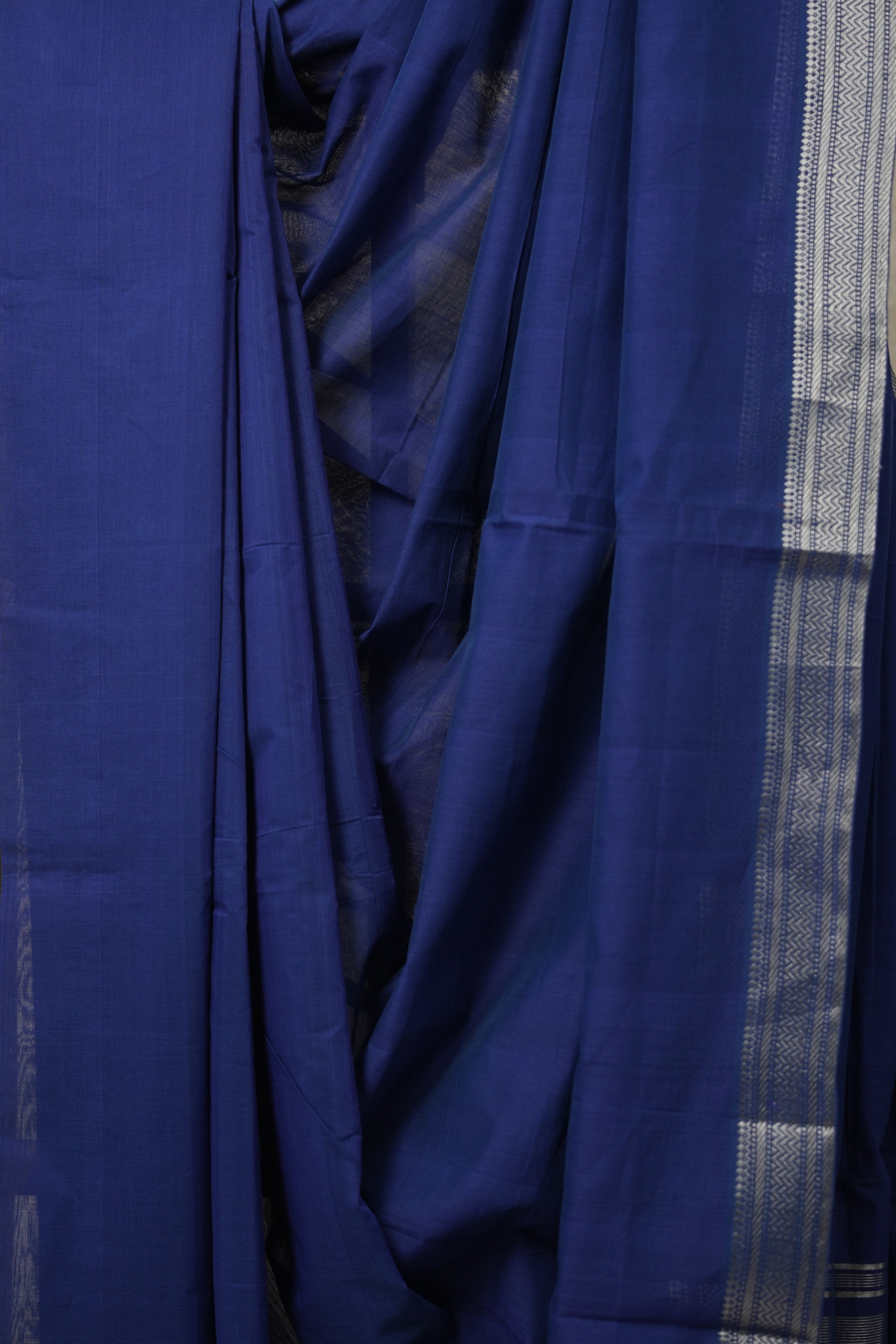 Blue Plain Cotton Mangalgiri Saree - SRBPCMS52