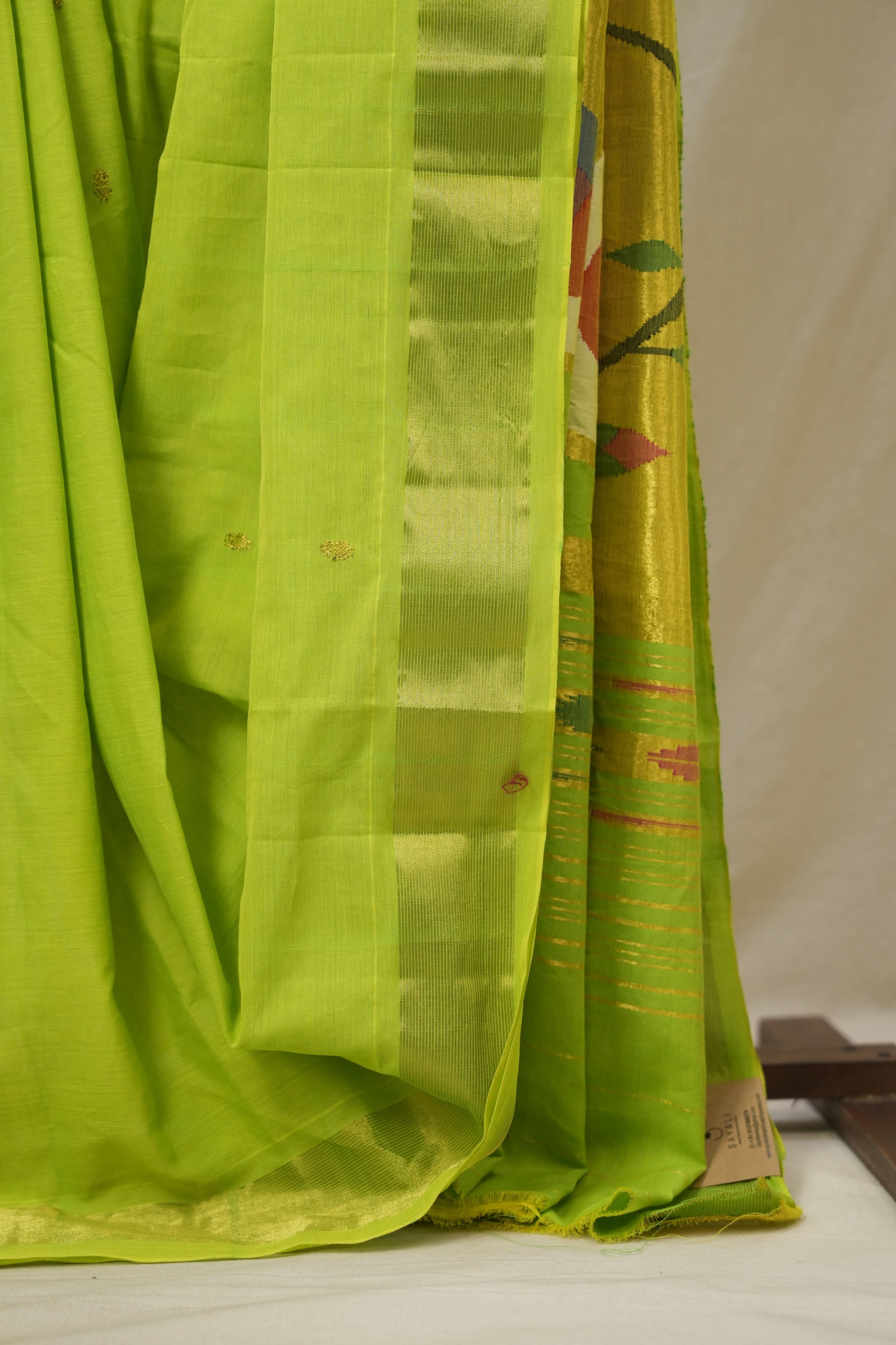 Neon Green Cotton Paithani Saree - SRNGCPS713