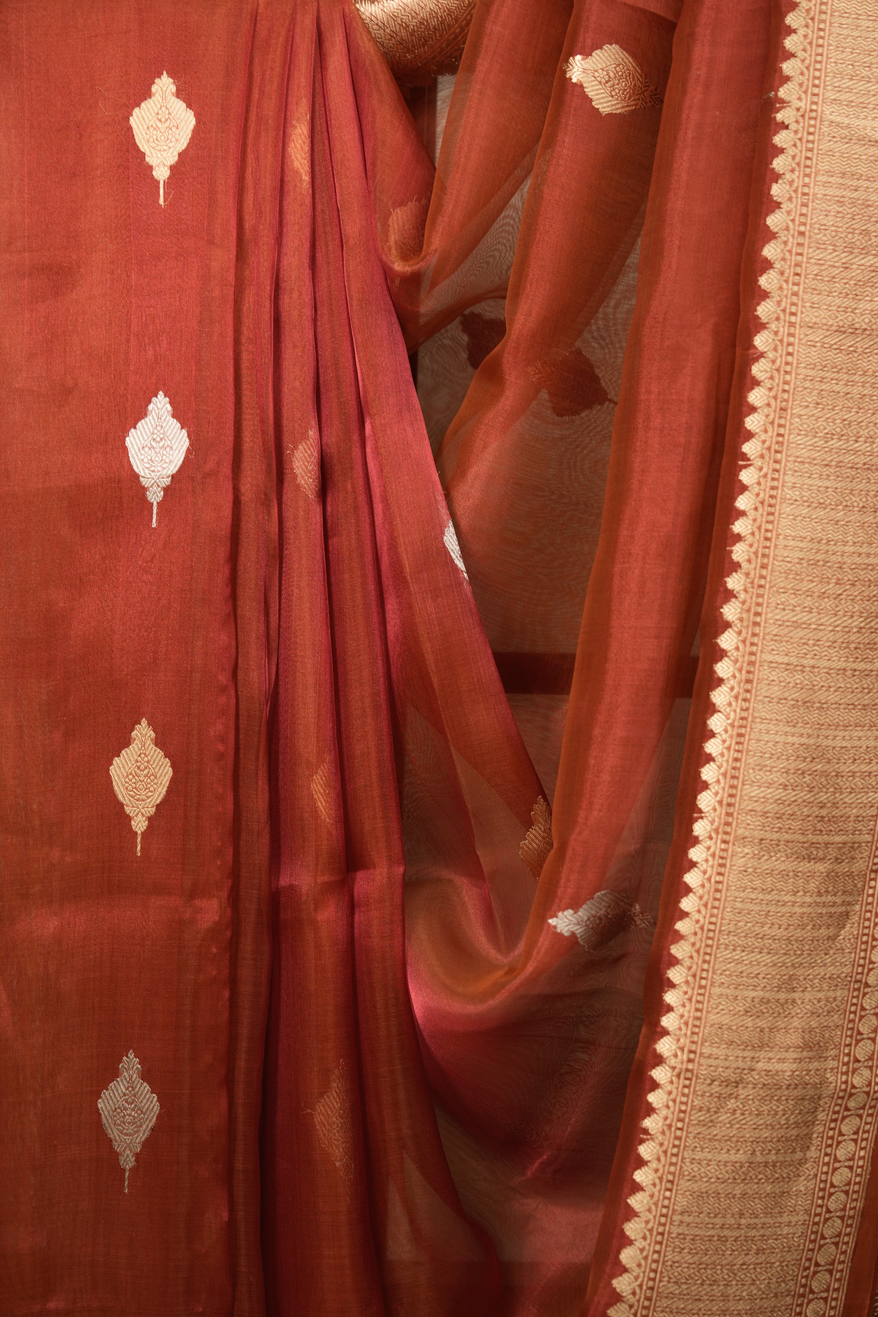 Brick Red Tissue Banarasi Silk Saree - SRBRTBSS108