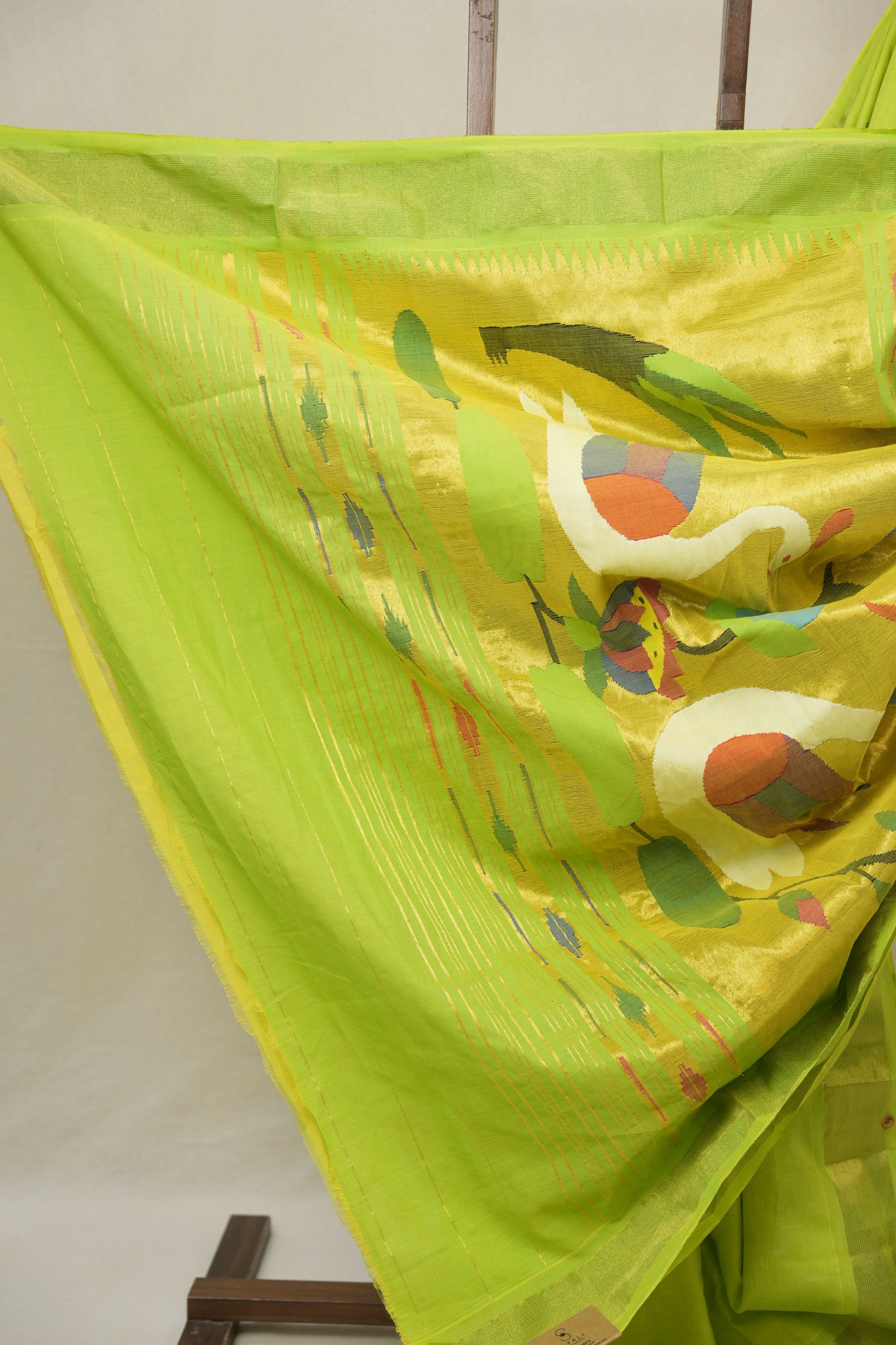 Neon Green Cotton Paithani Saree - SRNGCPS713