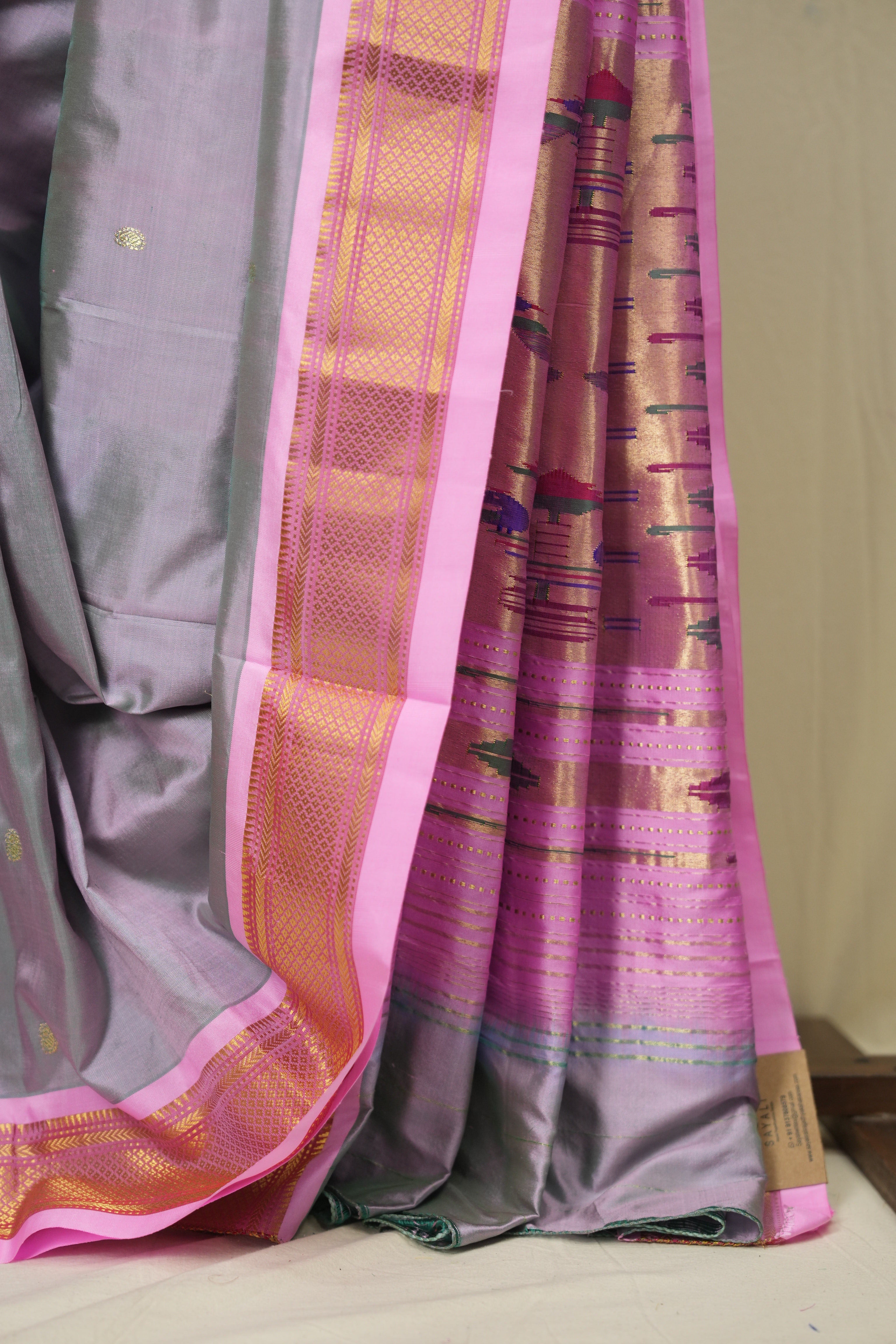 Two Tone Green-Pink Silk Paithani Saree - SRTTGPSPS793