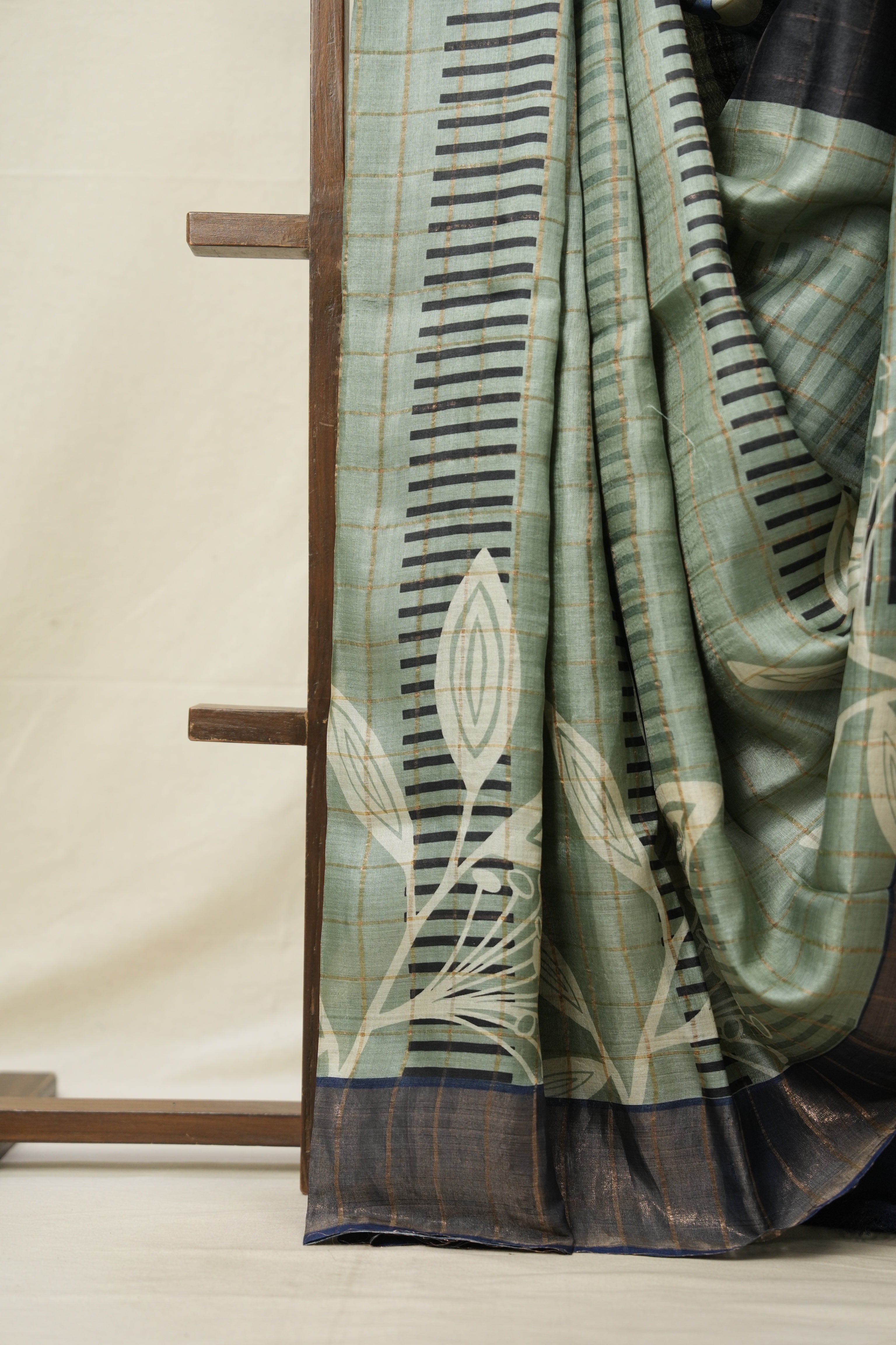 Aqua Blue Printed Tussar Silk Saree - SRABPTSS016